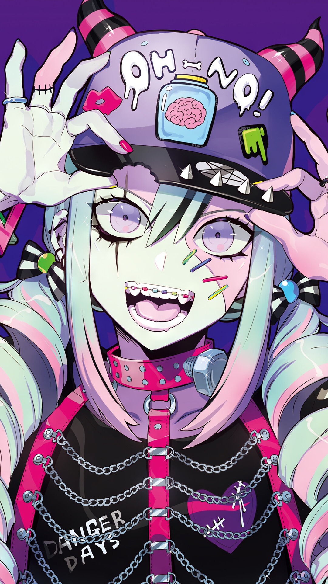 Zombie Anime Girl with "OH NO!" Hat HD Phone Wallpaper