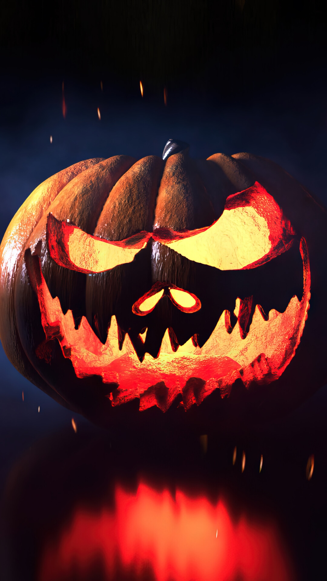 Scary Jack-o'-lantern with glowing eyes and mouth HD Phone Wallpaper