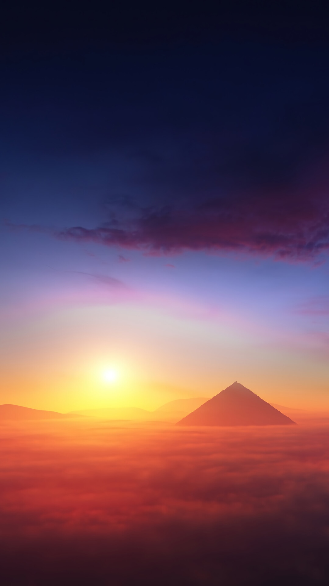 Pyramid at sunset over clouds HD Phone Wallpaper
