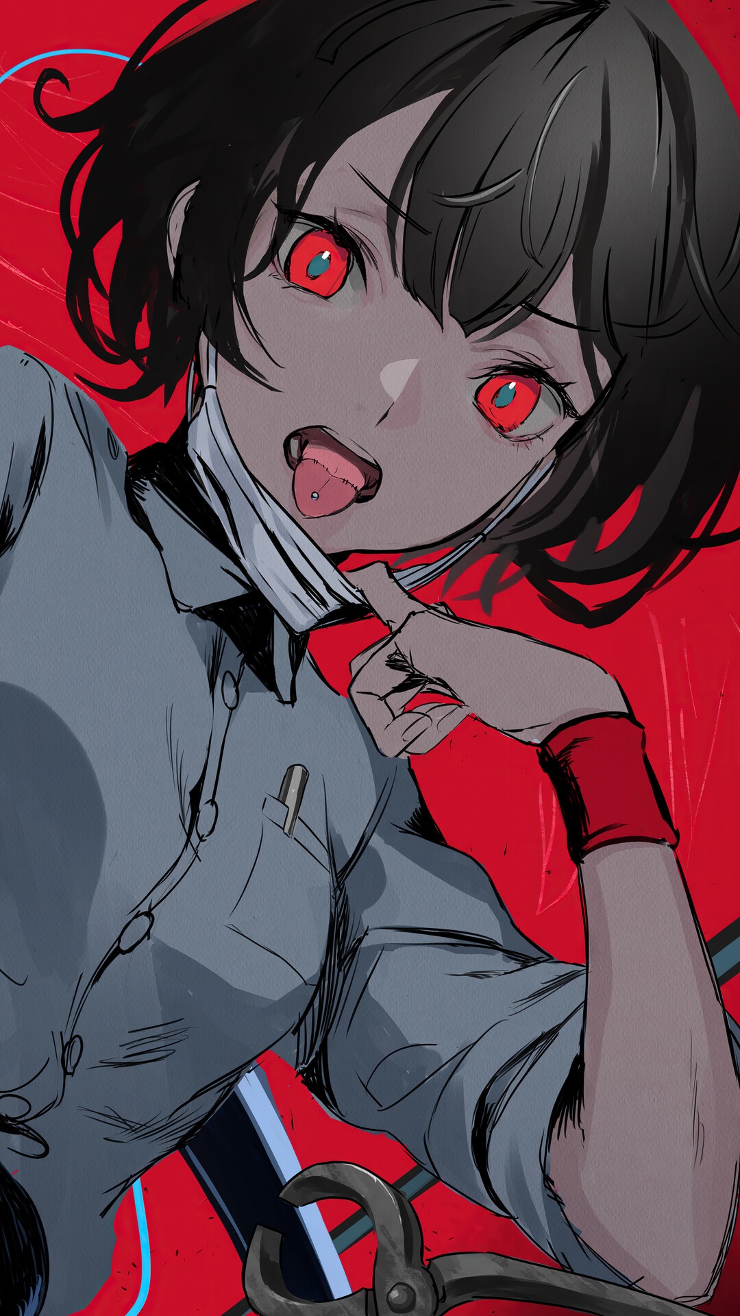 Anime girl with red eyes and piercing HD Phone Wallpaper