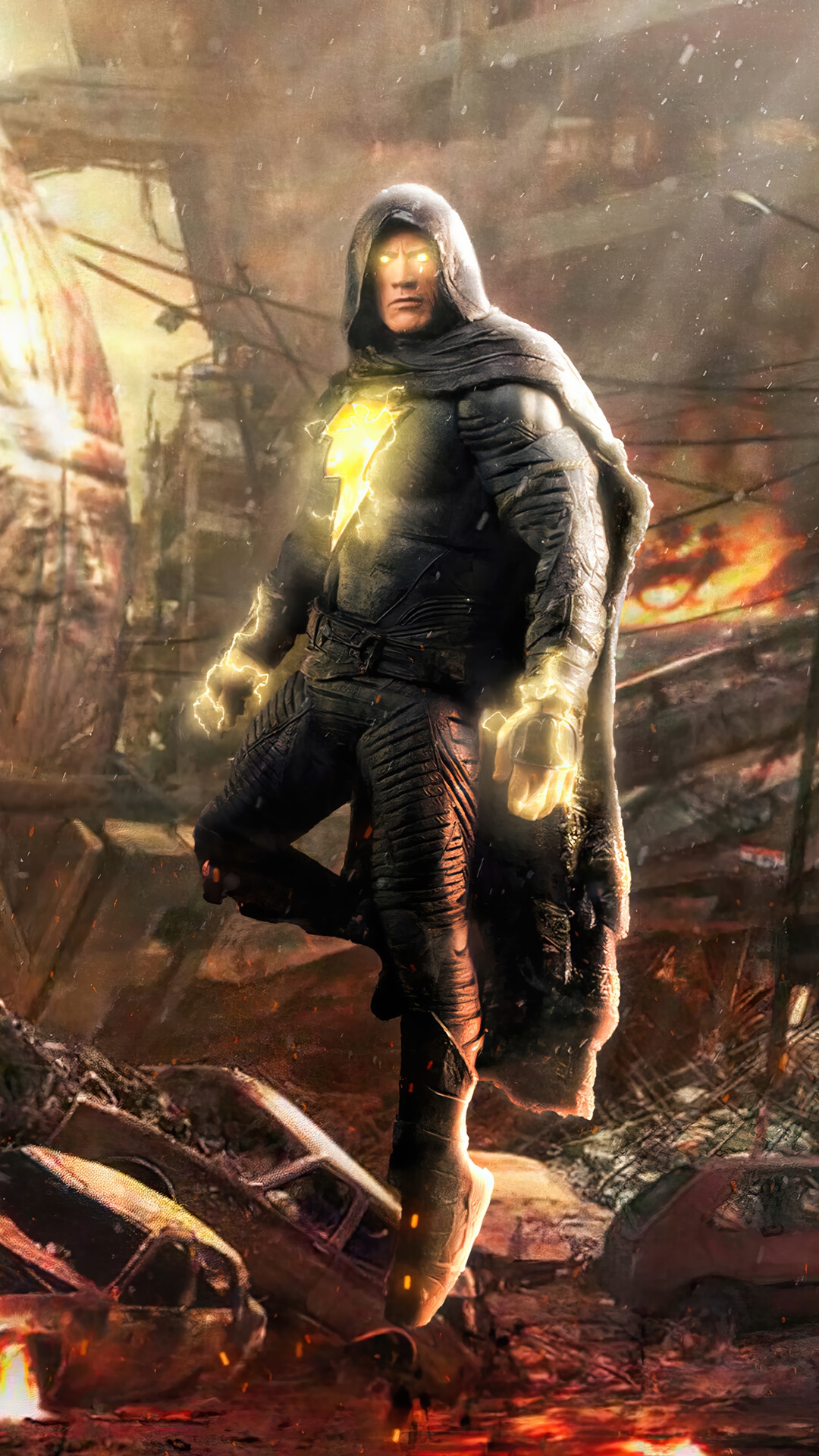 Black Adam in a destroyed city HD Phone Wallpaper
