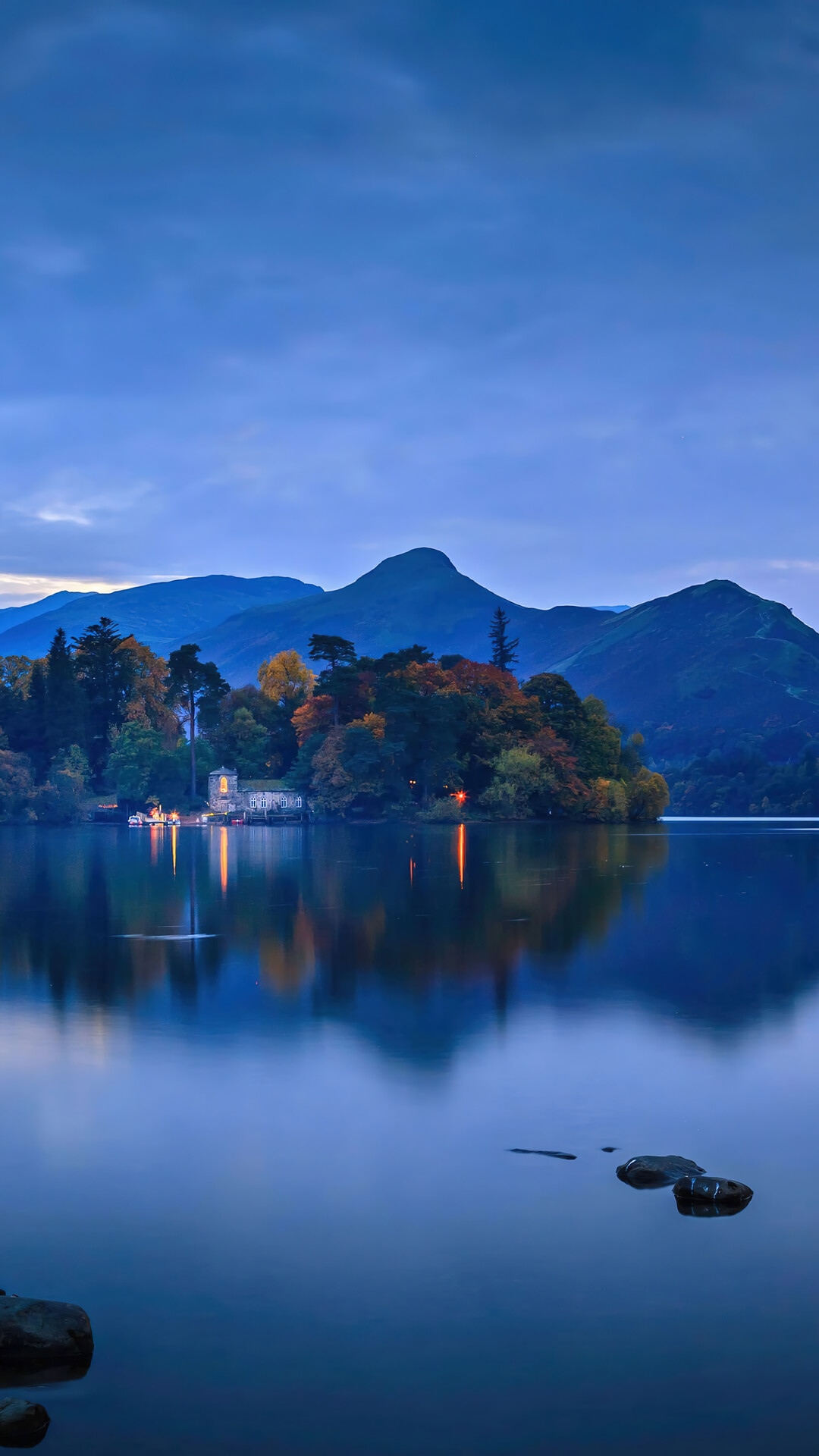 Lake and Mountains in Cumbria, England at Dusk HD Phone Wallpaper