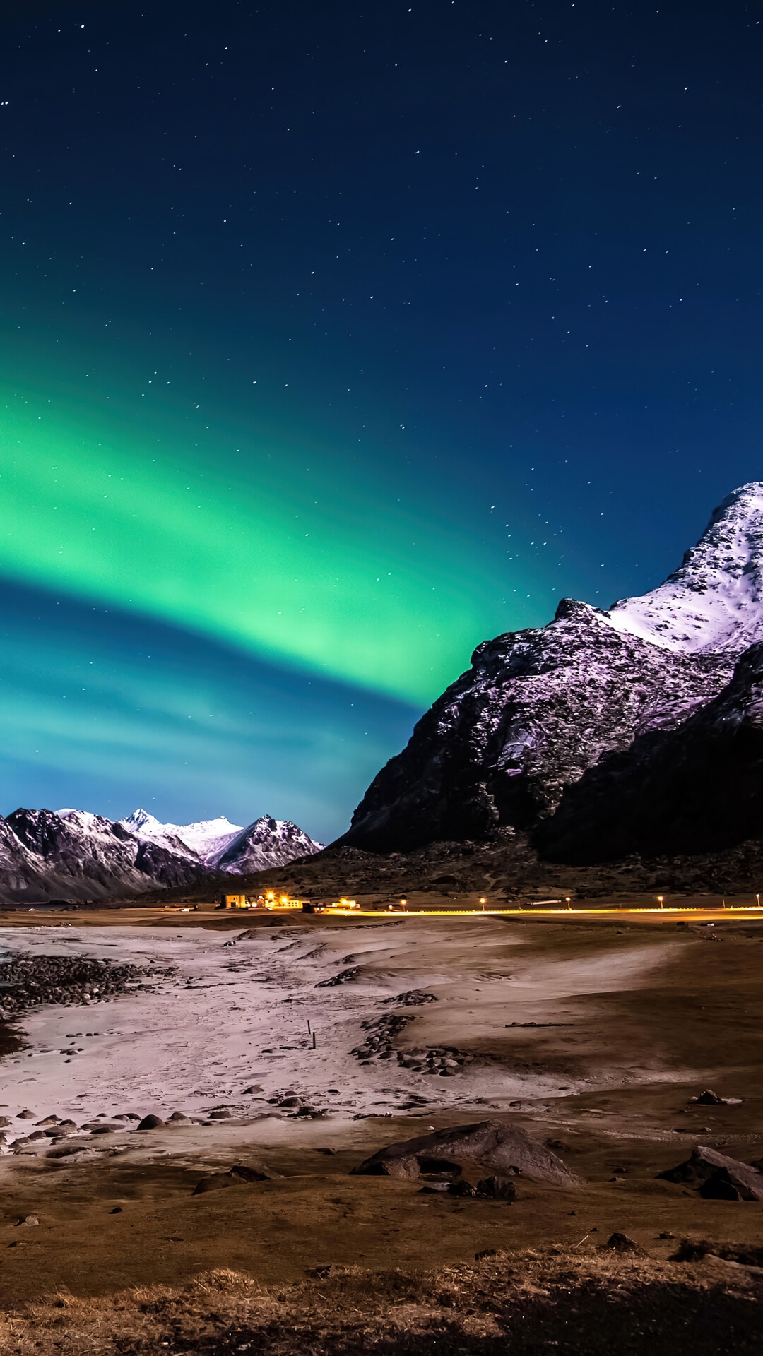 Aurora Borealis over Lofoten Mountains in Norway HD Phone Wallpaper