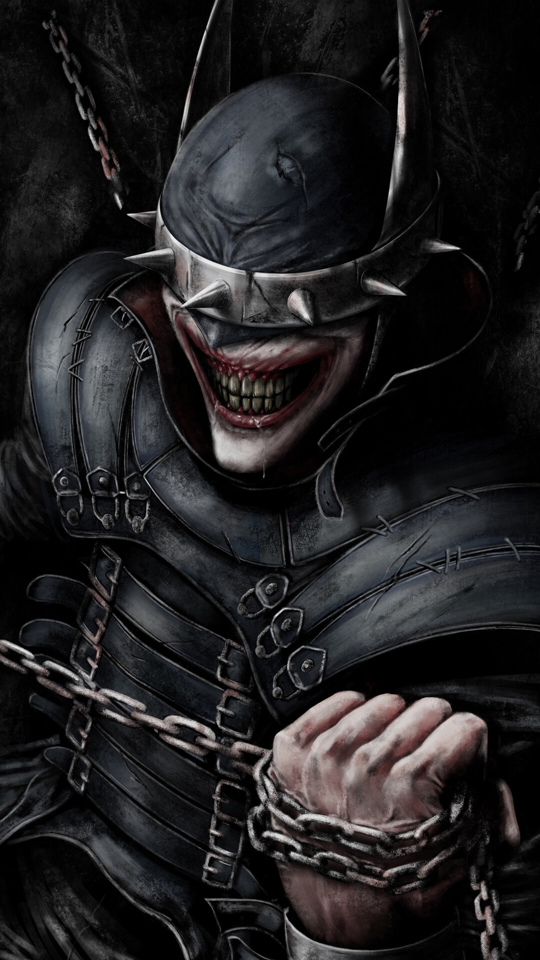 The Batman Who Laughs in Dark Armor with Chains HD Phone Wallpaper