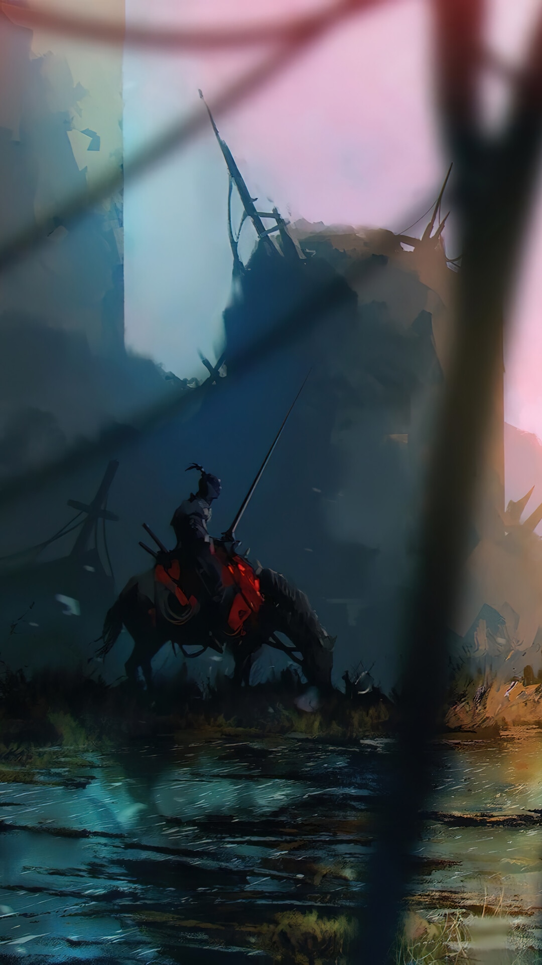 Fantasy warrior on a horse with a lance HD Phone Wallpaper