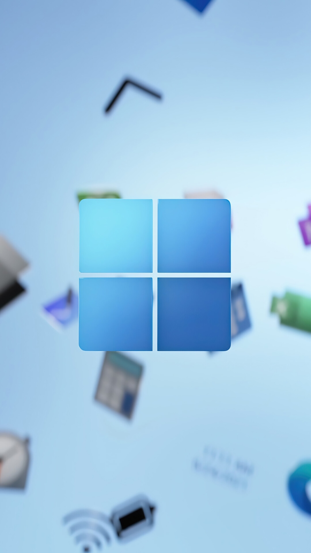 Windows 11 logo with floating app icons HD Phone Wallpaper