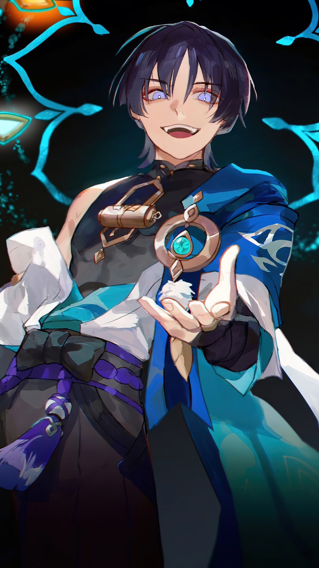 Wanderer from Genshin Impact with a sinister smile HD Phone Wallpaper
