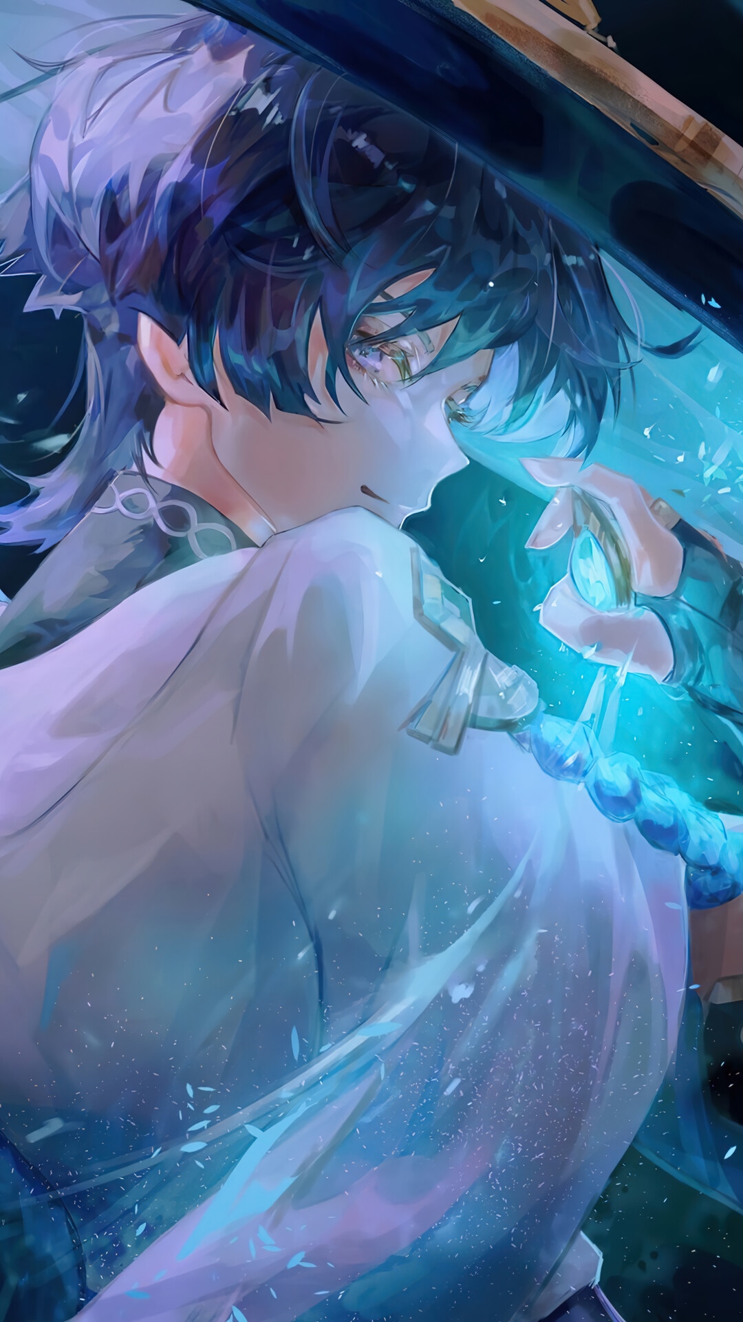 Wanderer from Genshin Impact holding a glowing orb HD Phone Wallpaper