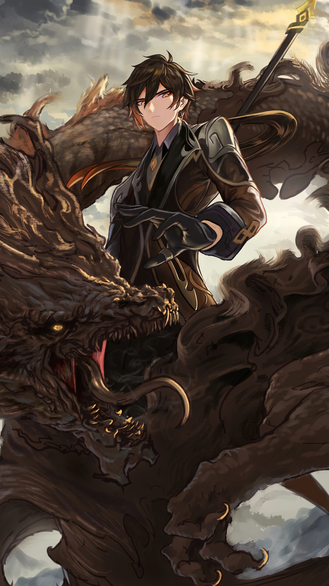 Genshin Impact Zhongli with a Dragon HD Phone Wallpaper