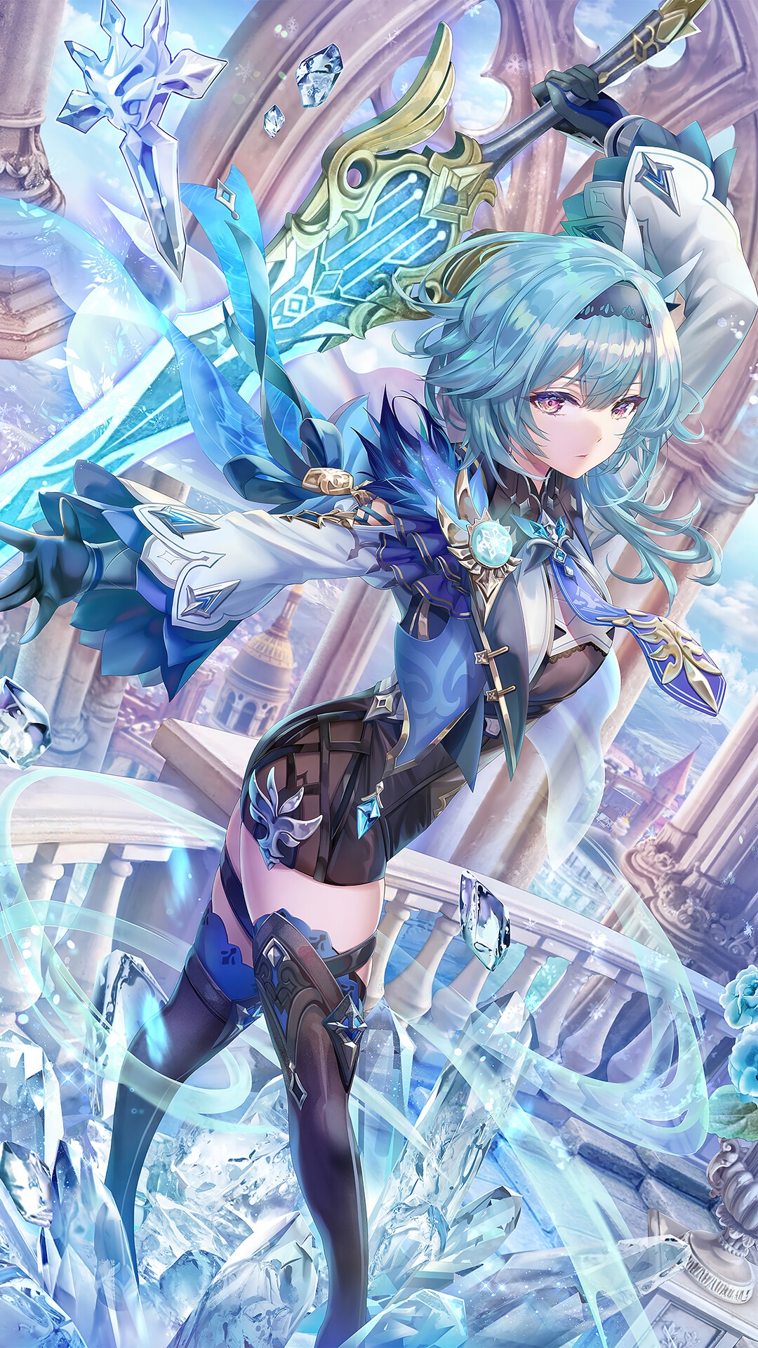 Eula from Genshin Impact holding a sword HD Phone Wallpaper