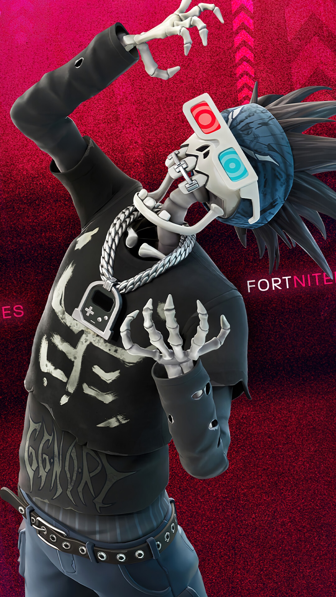Fortnite Bonejamin Skeleton Character with 3D Glasses HD Phone Wallpaper