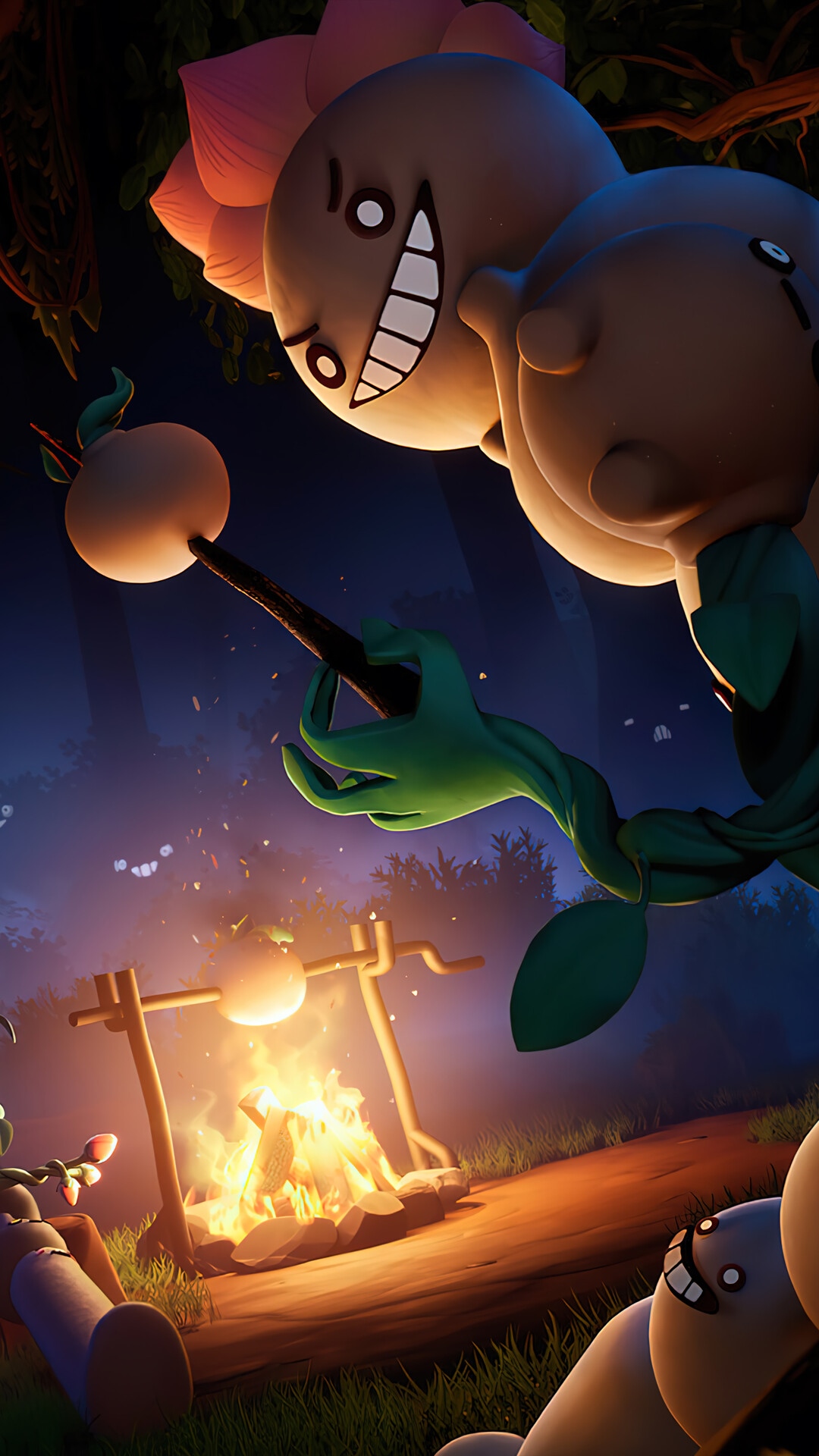 Fortnite Glutinous Guardian roasting marshmallows by campfire HD Phone Wallpaper