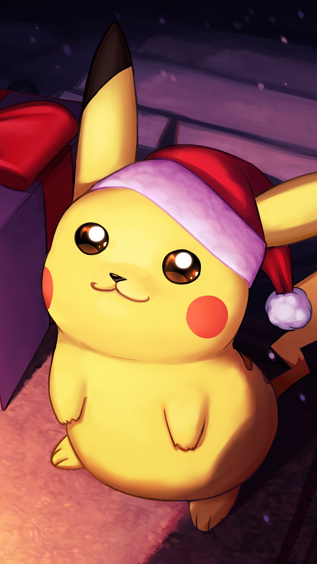 Pikachu wearing a Santa hat with gifts HD Phone Wallpaper