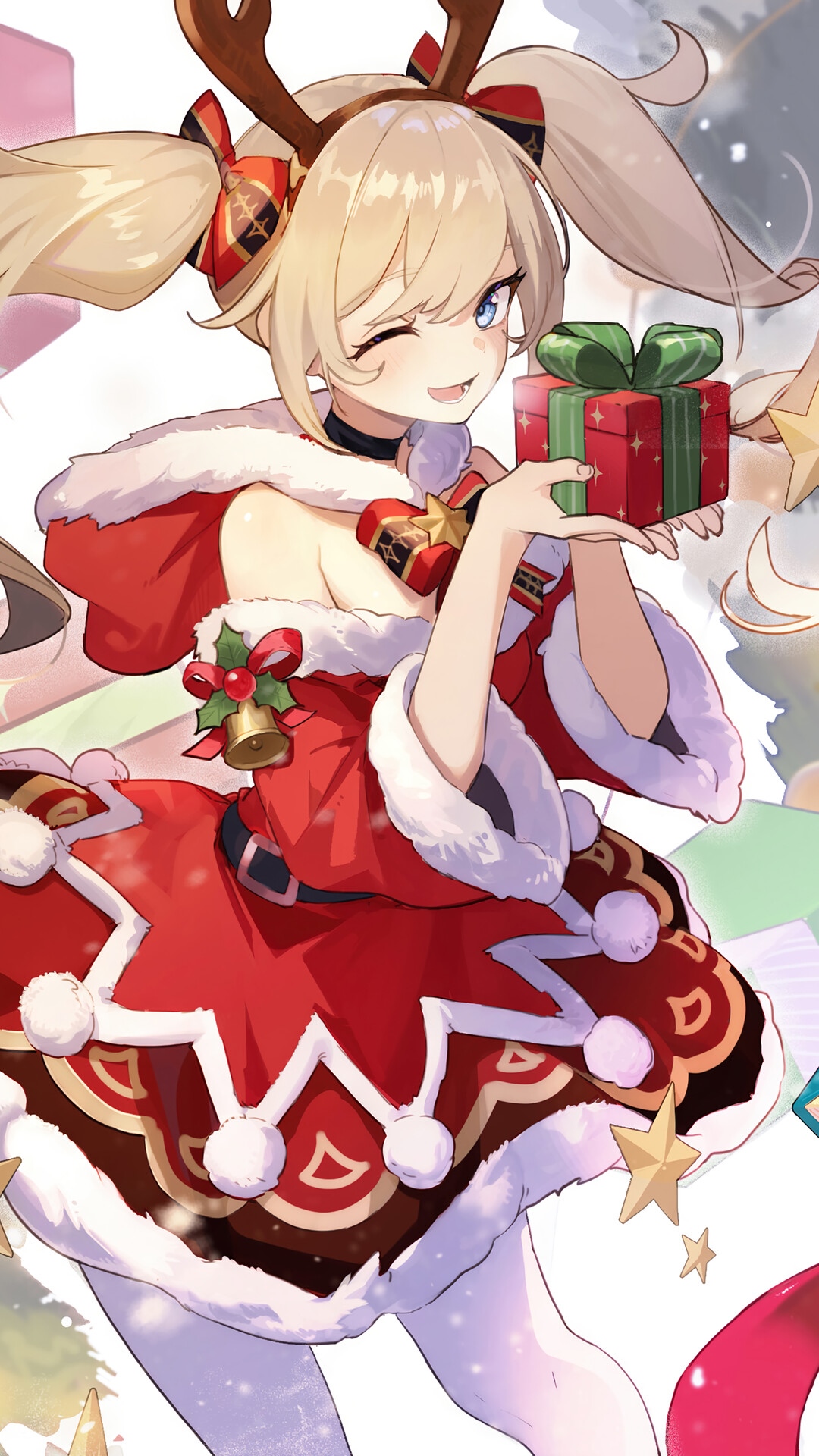 Barbara from Genshin Impact in Christmas Outfit HD Phone Wallpaper