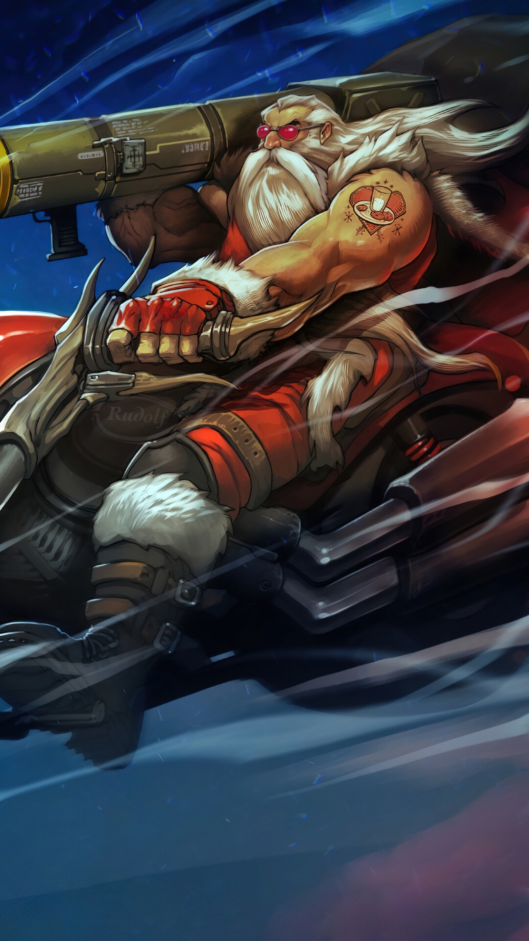 Biker Santa Claus with a Rocket Launcher HD Phone Wallpaper