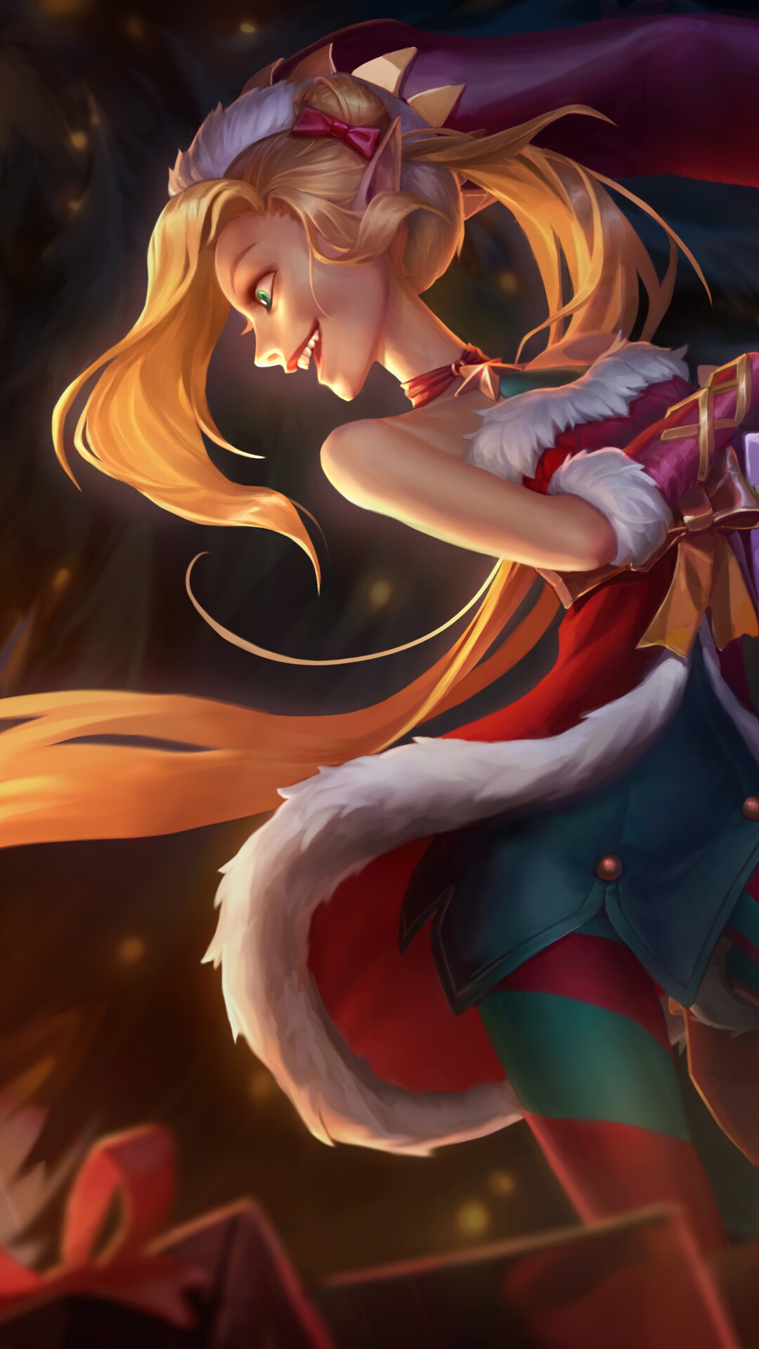 Jinx in a Christmas outfit with gifts HD Phone Wallpaper