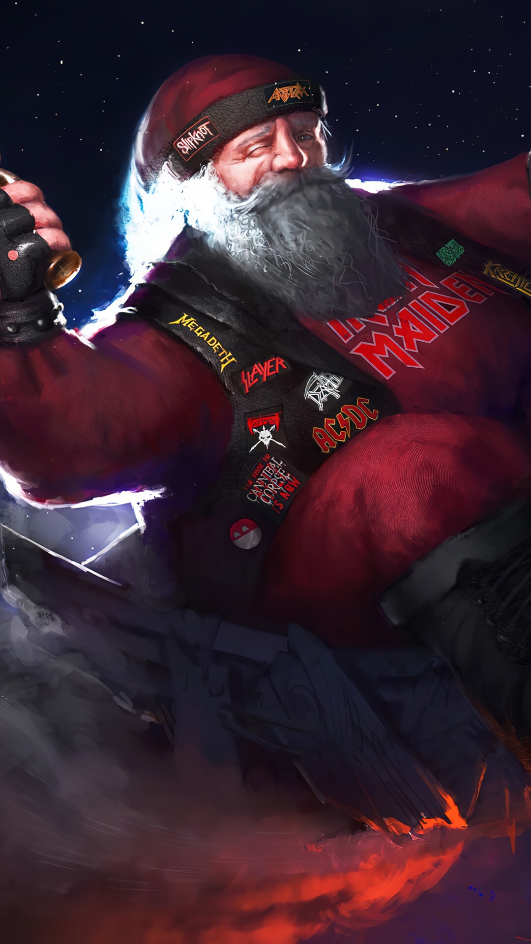Heavy Metal Santa Claus with Band Patches HD Phone Wallpaper