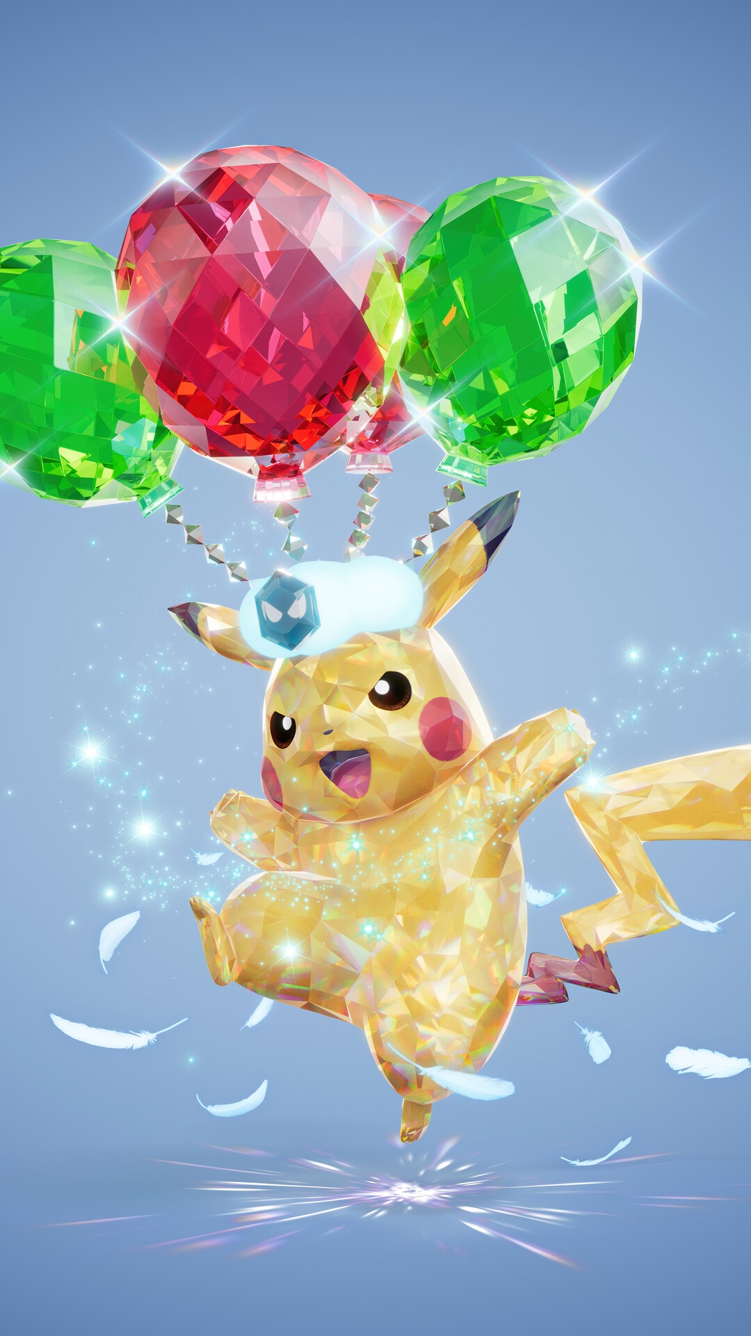 Pikachu with Crystal Balloons and Feathers HD Phone Wallpaper