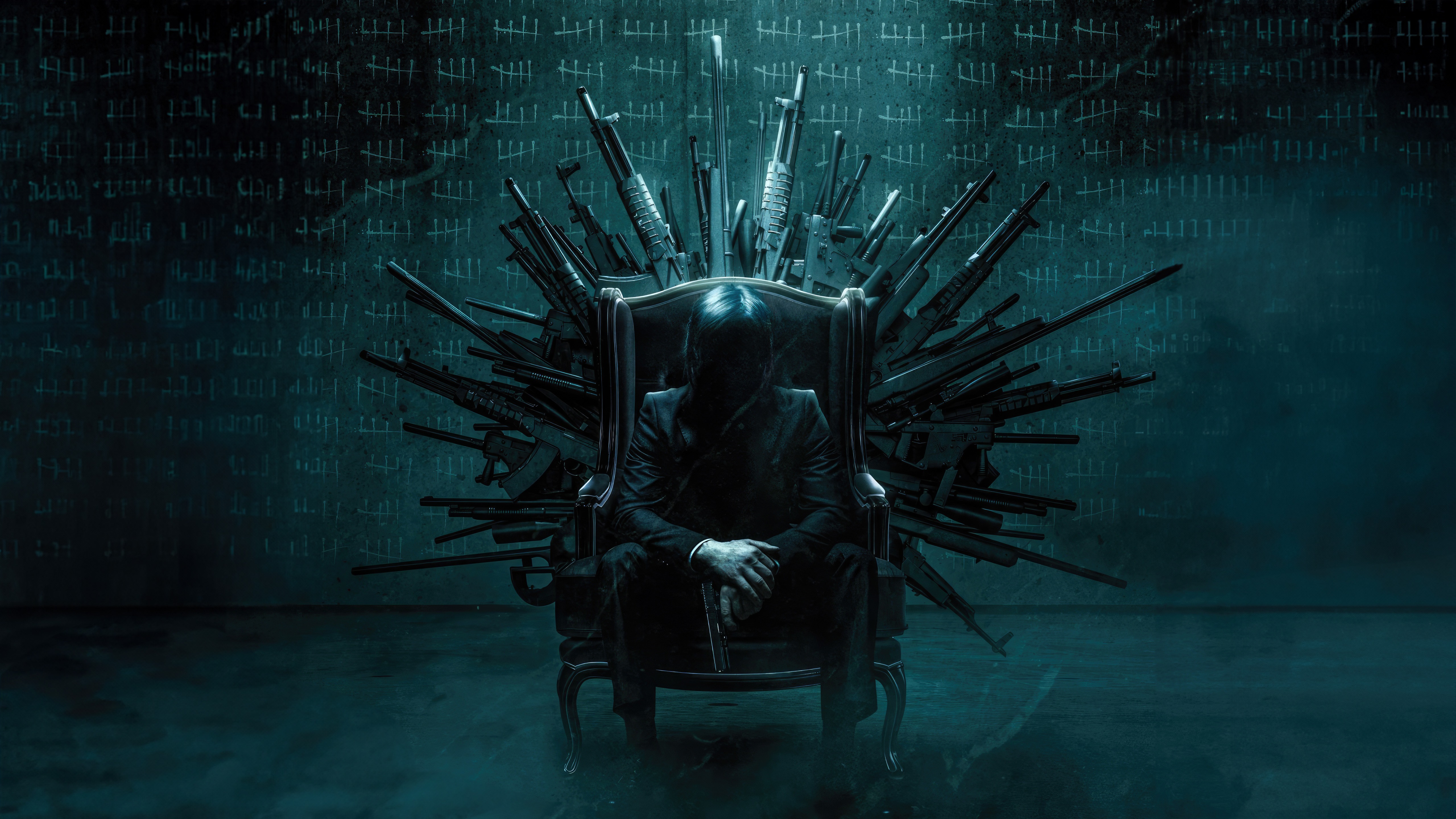 John Wick on the Throne of Guns HD Wallpaper