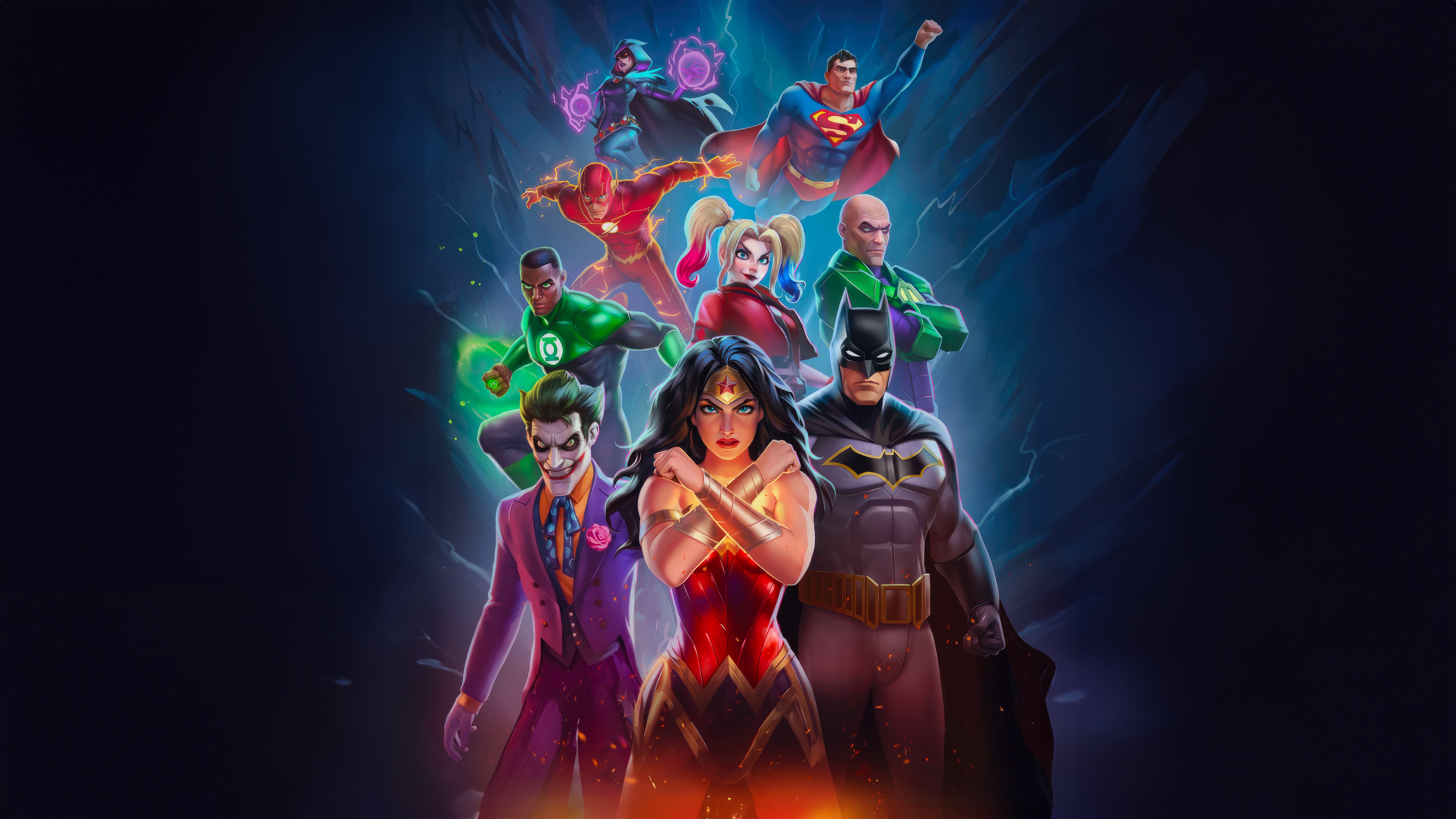 DC Heroes and Villains in a Group Pose HD Wallpaper