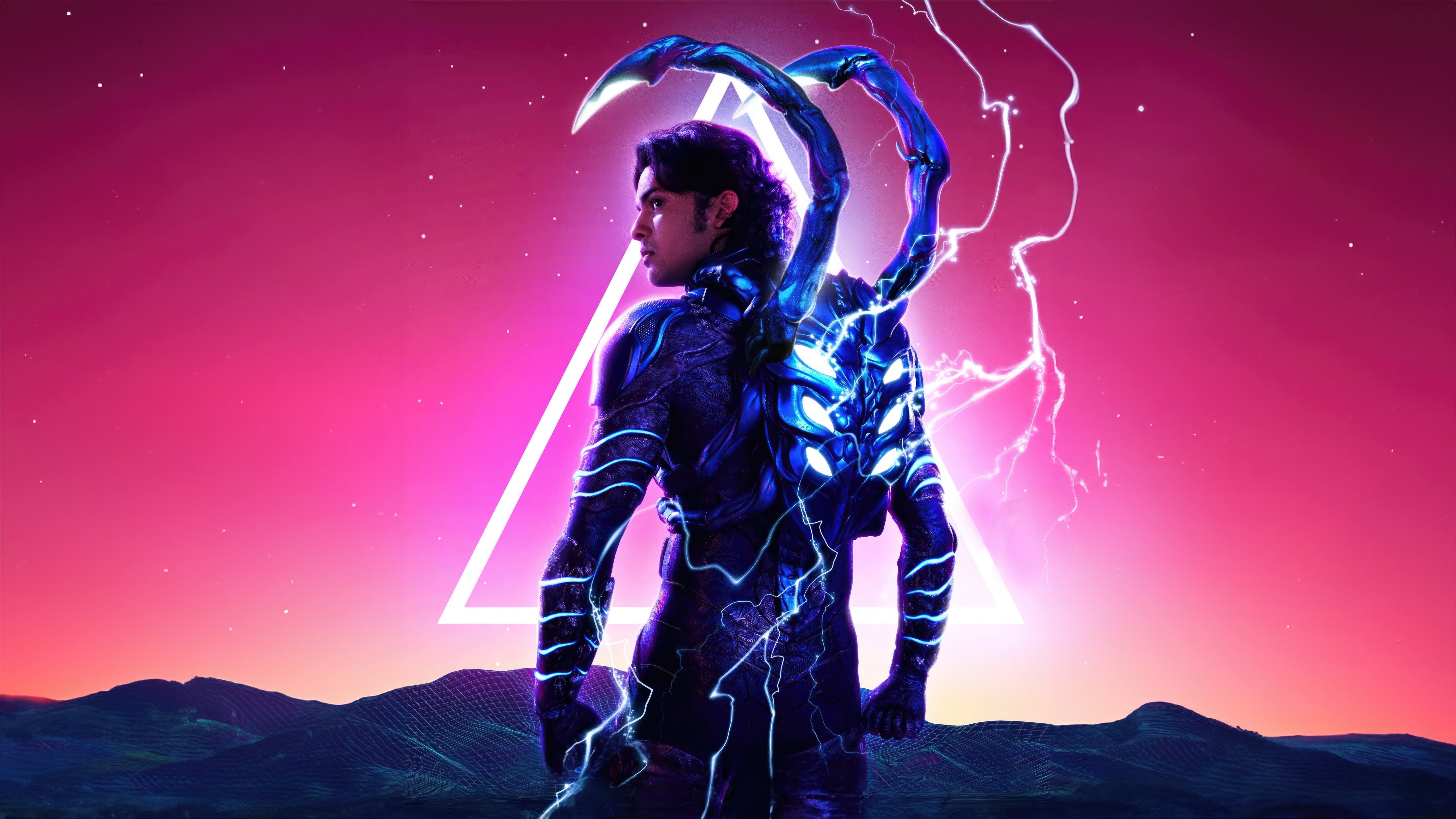Blue Beetle with Scorpion-like Armor and Lightning HD Wallpaper