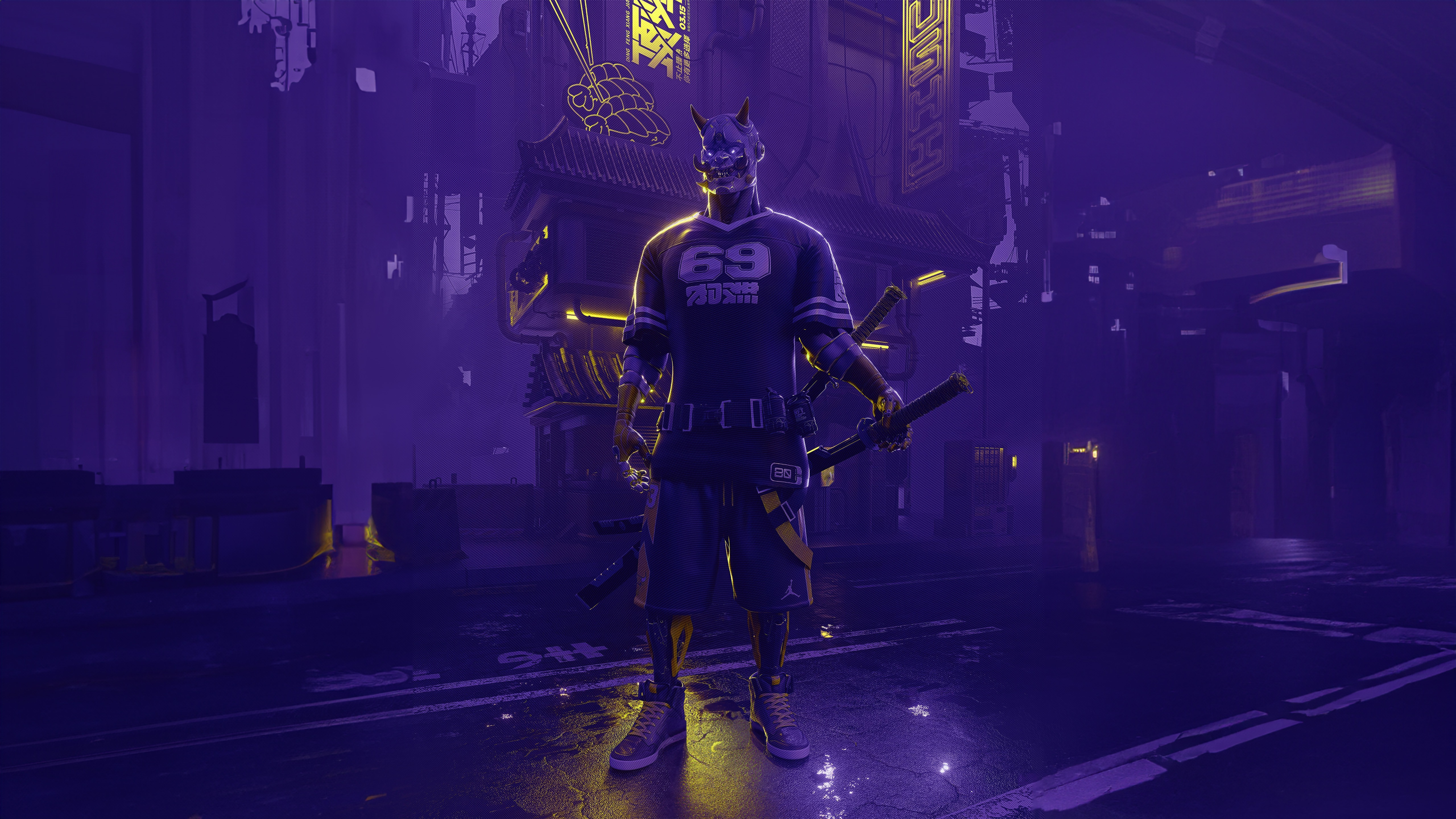 Digital Art of a Samurai with a Mask HD Wallpaper