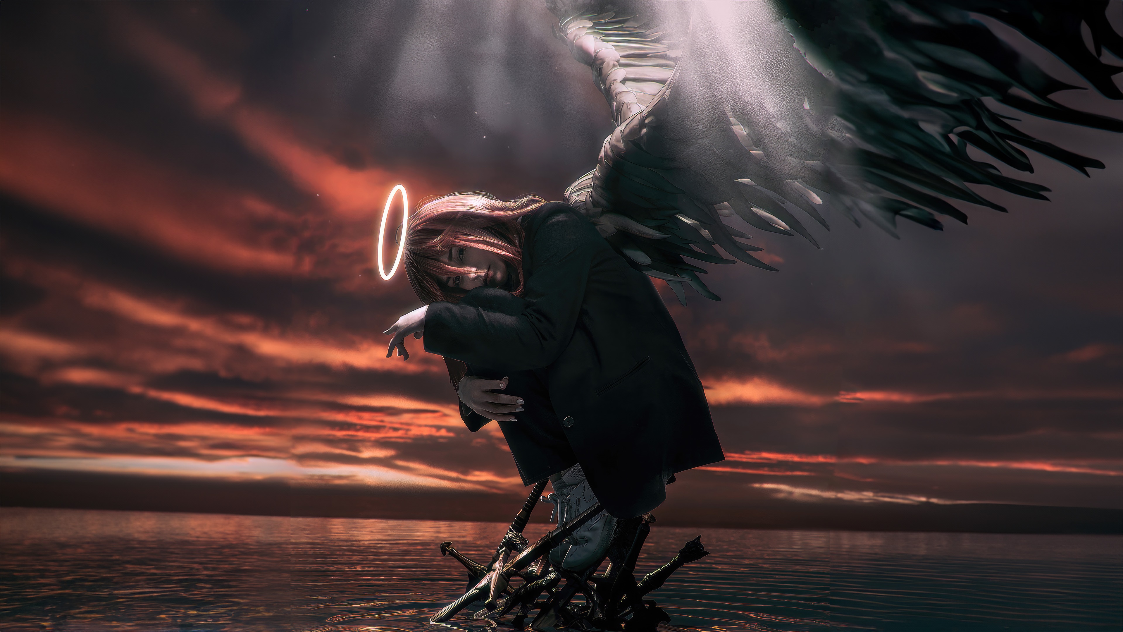 Makima from Chainsaw Man with Angel Wings HD Wallpaper