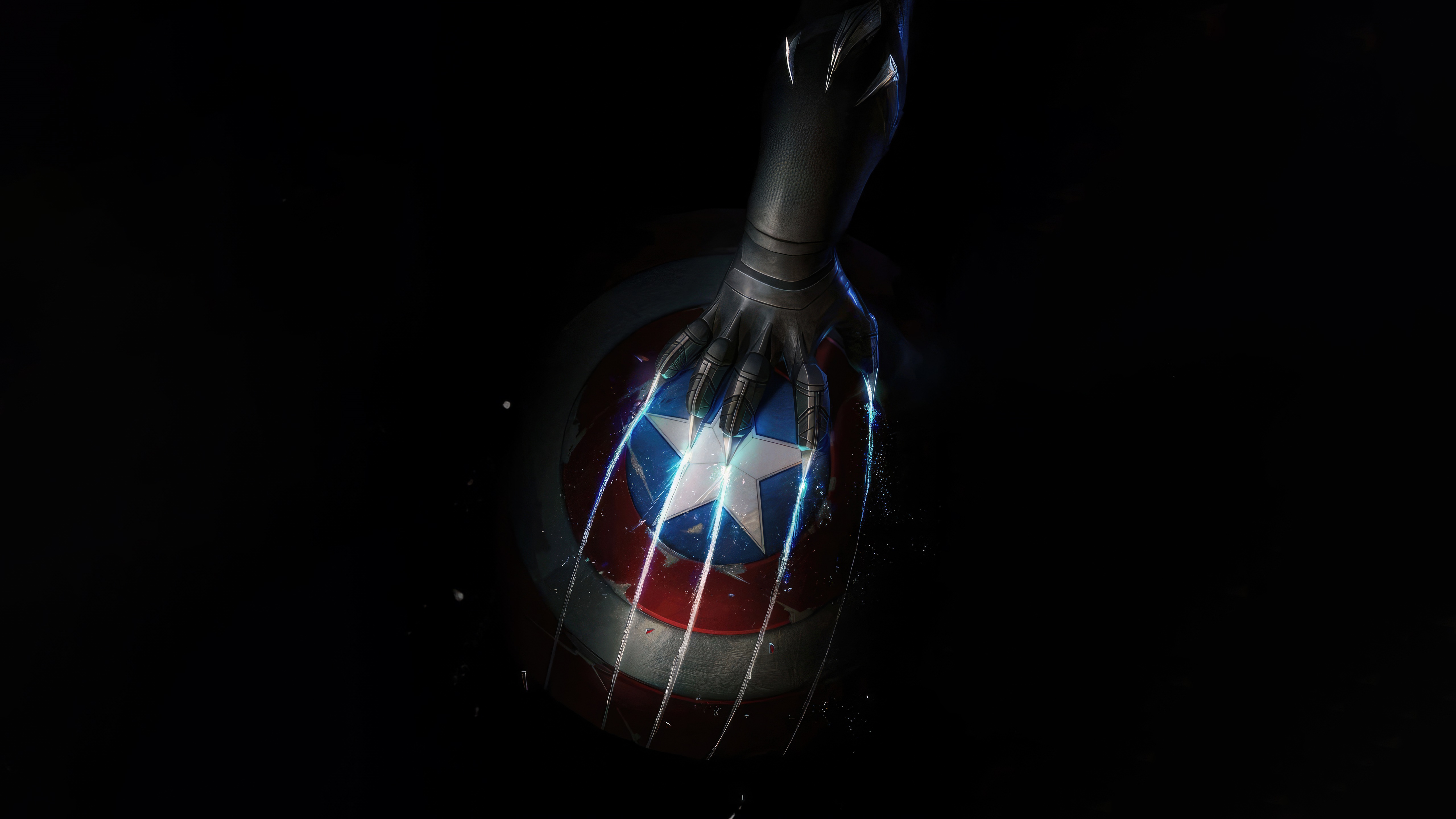 Black Panther's claws on Captain America's shield HD Wallpaper