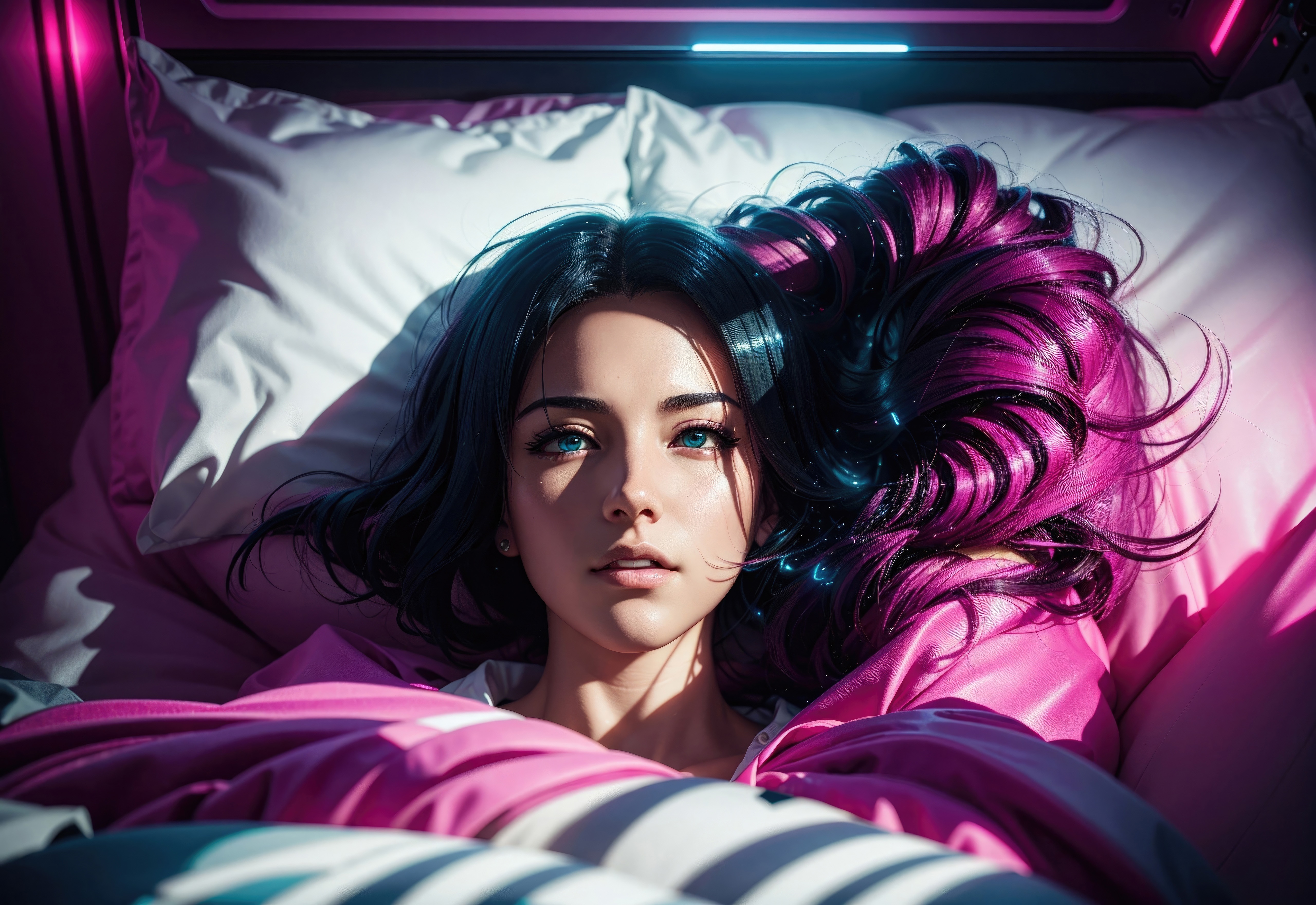 Artwork of a woman with pink and black hair HD Wallpaper
