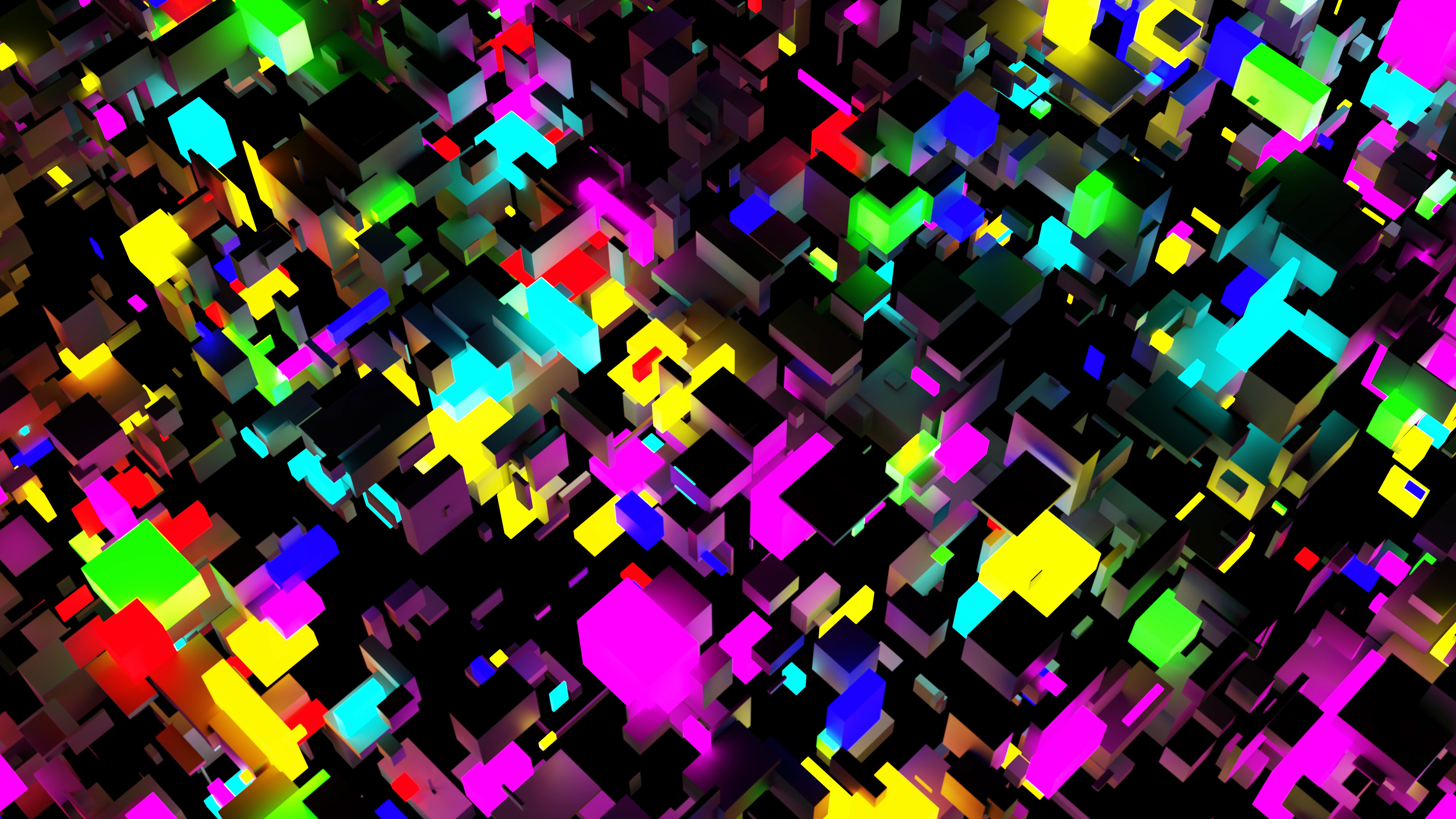 Abstract digital art with colorful blocks HD Wallpaper