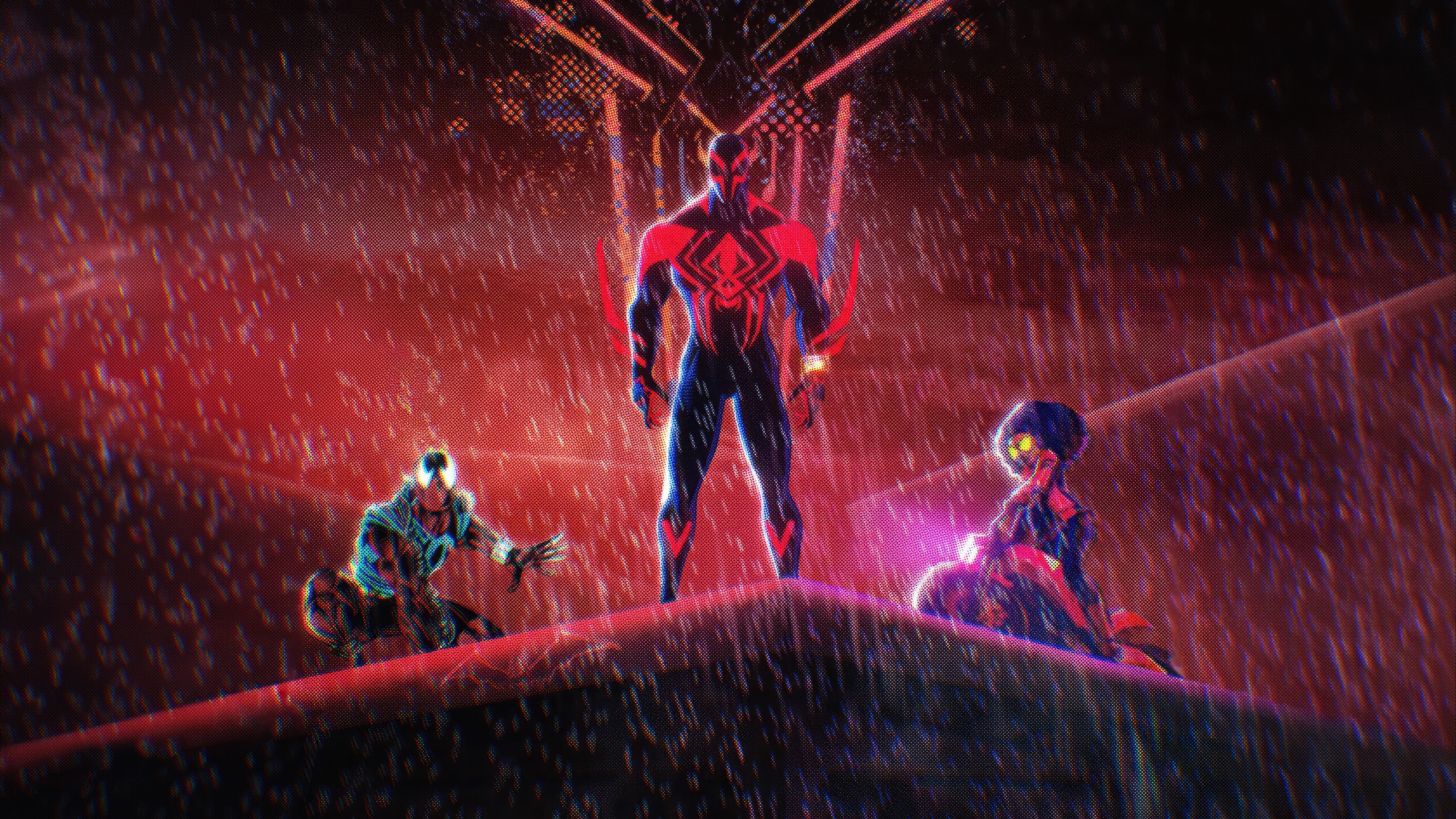 Spider-Man 2099 and allies in the rain HD Wallpaper