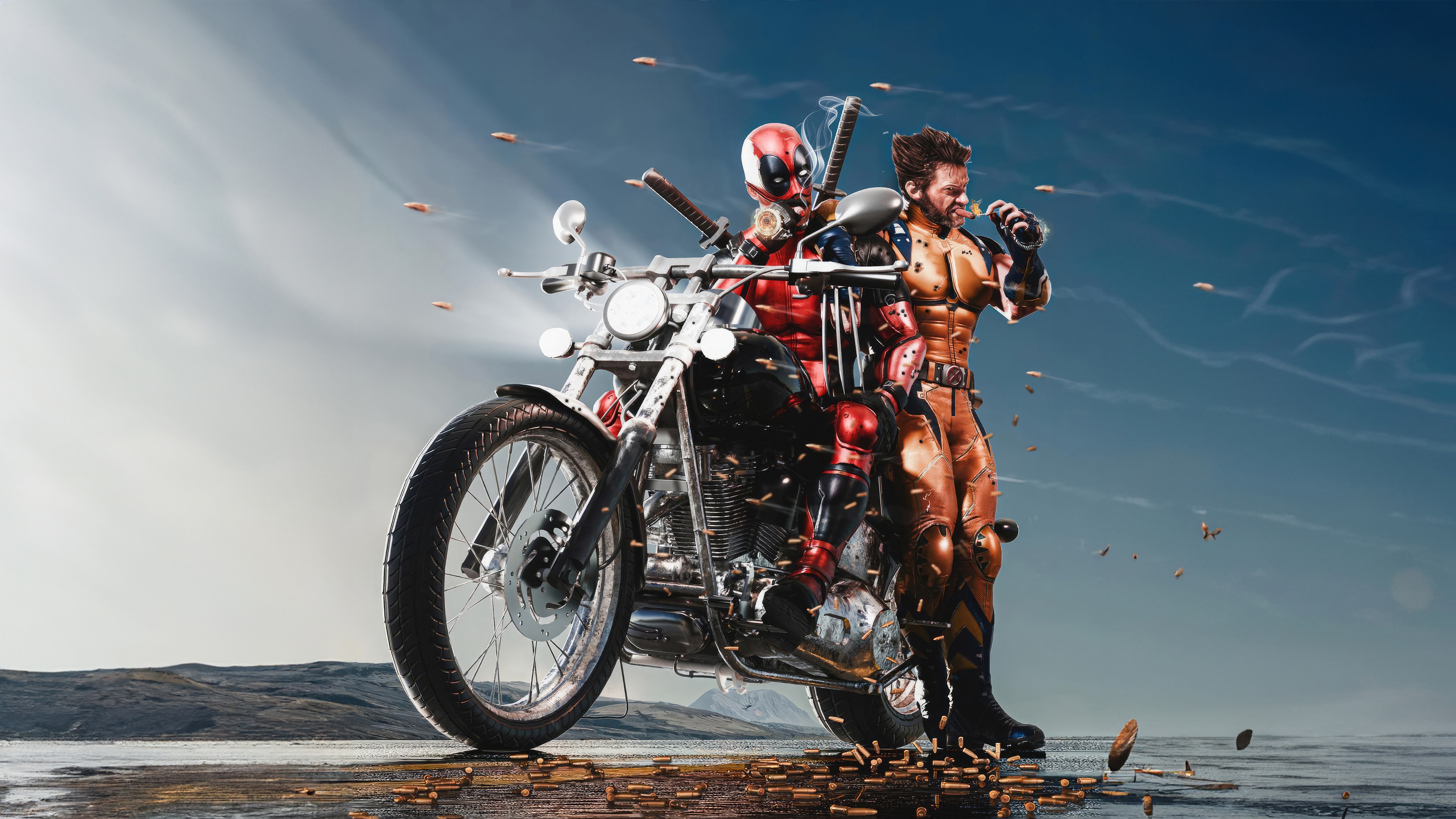 Deadpool and Wolverine on a Motorcycle HD Wallpaper