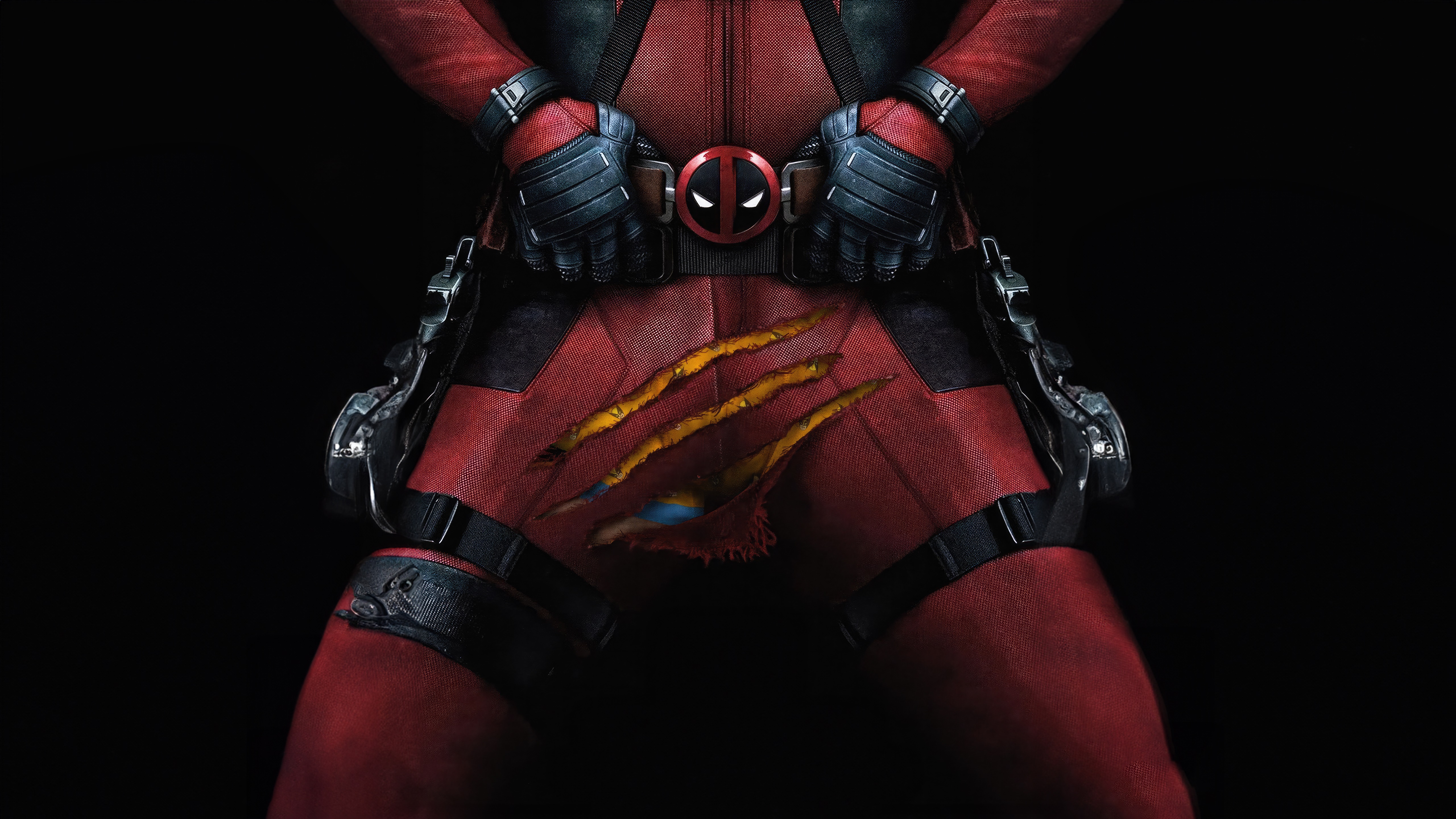 Deadpool's ripped costume with claw marks HD Wallpaper