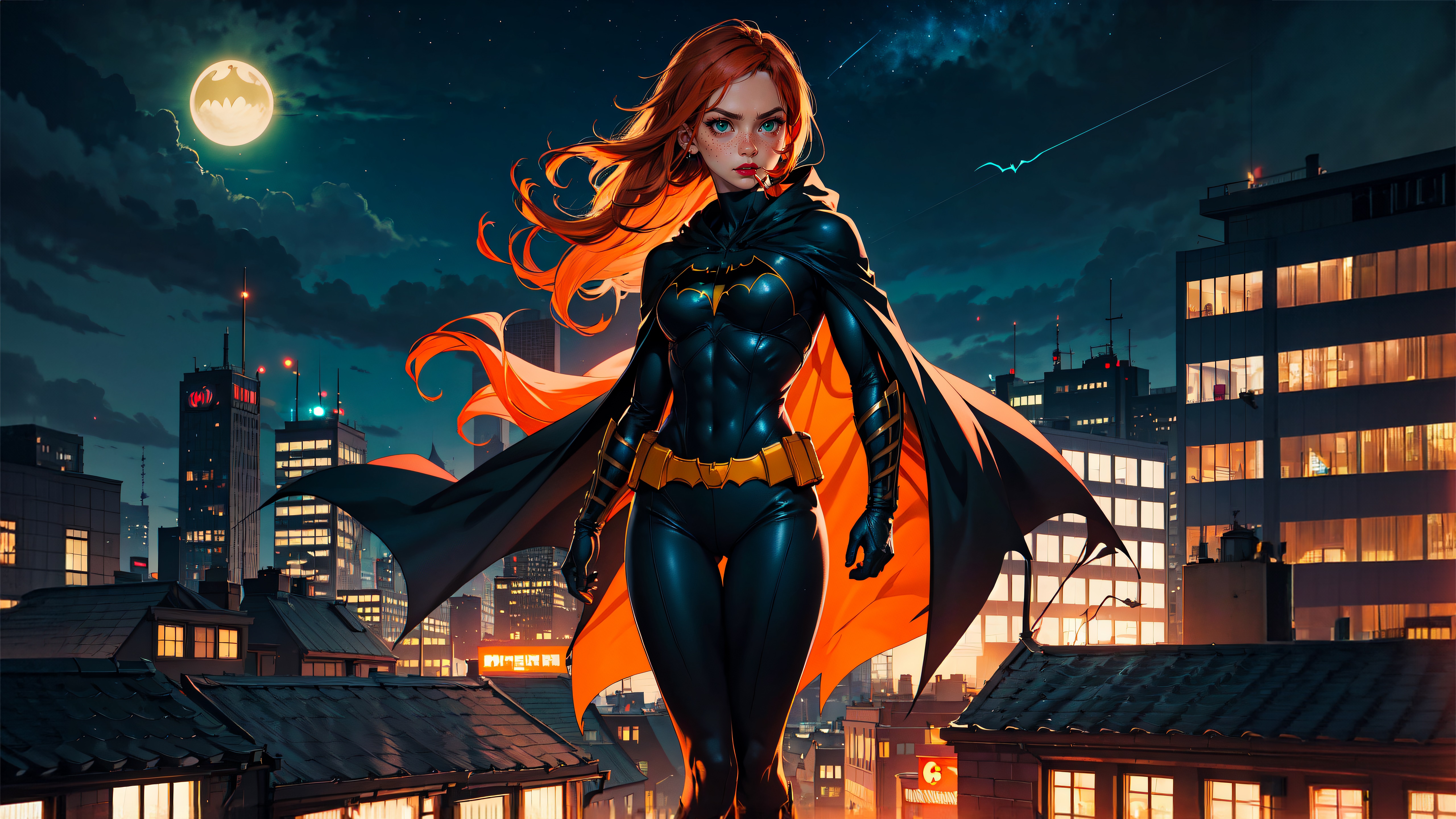 Batgirl standing on a rooftop at night HD Wallpaper