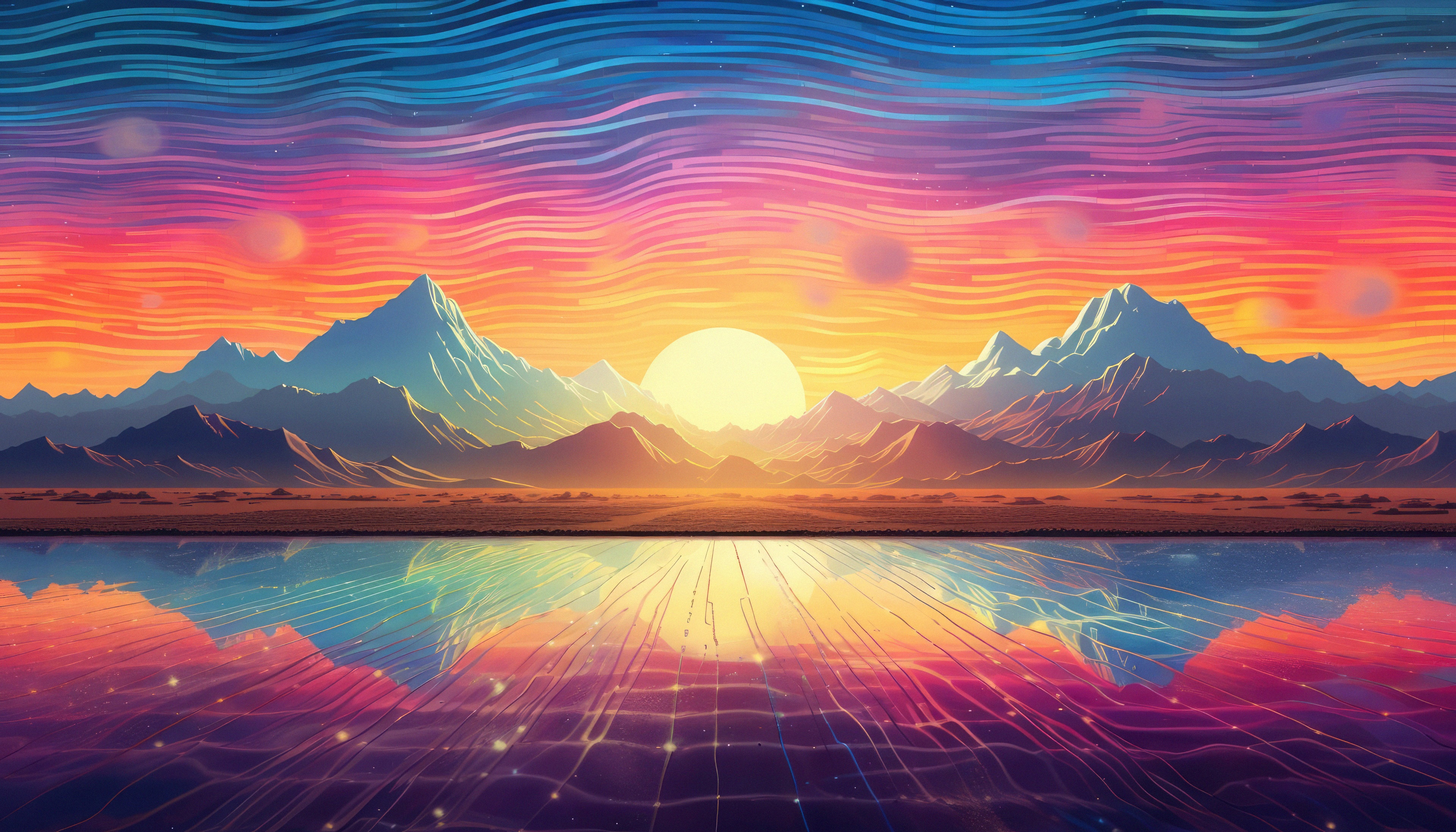 Digital Art of Mountains at Sunset 4K HD Wallpaper