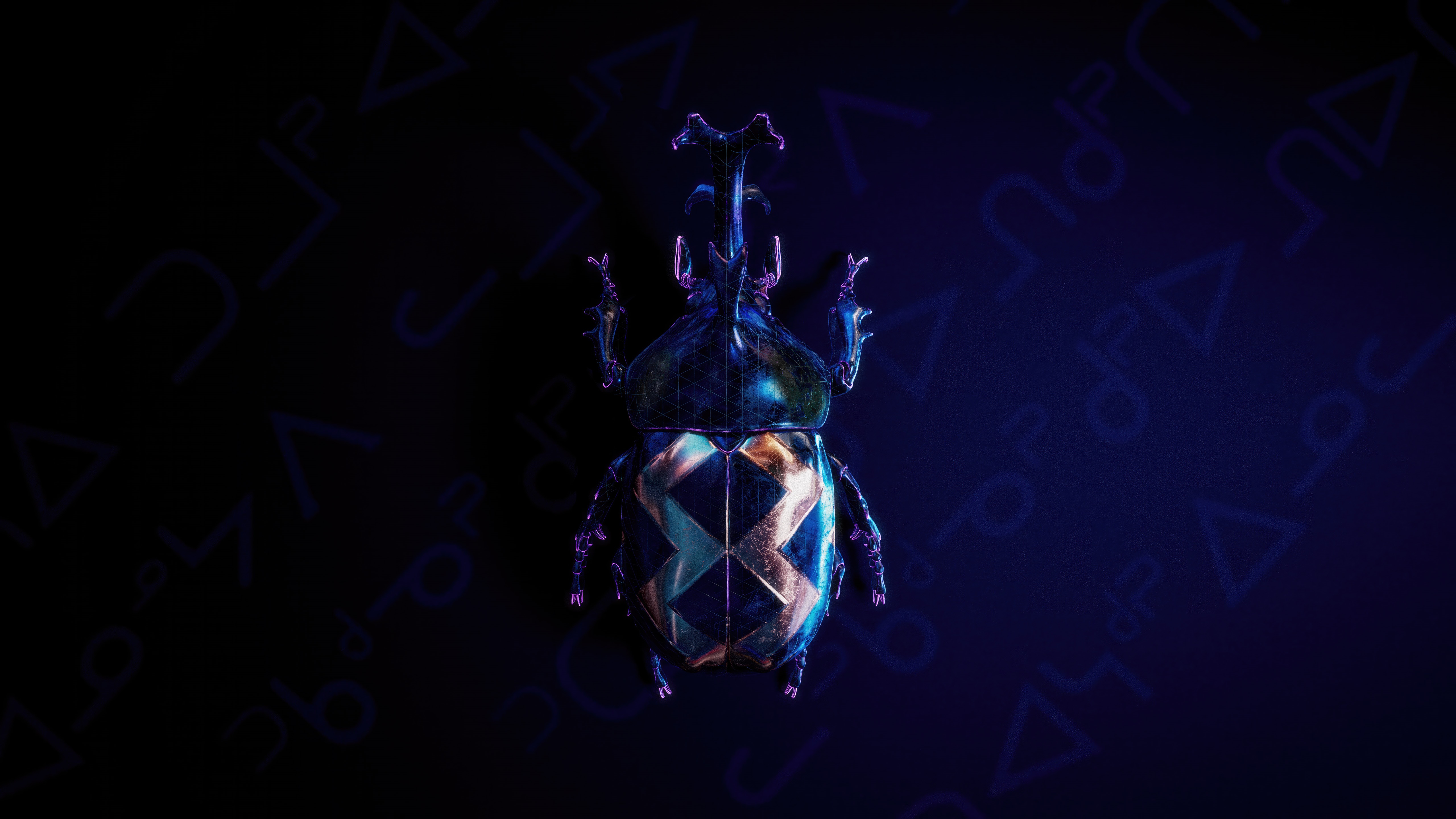 Blue Beetle with abstract symbols HD Wallpaper