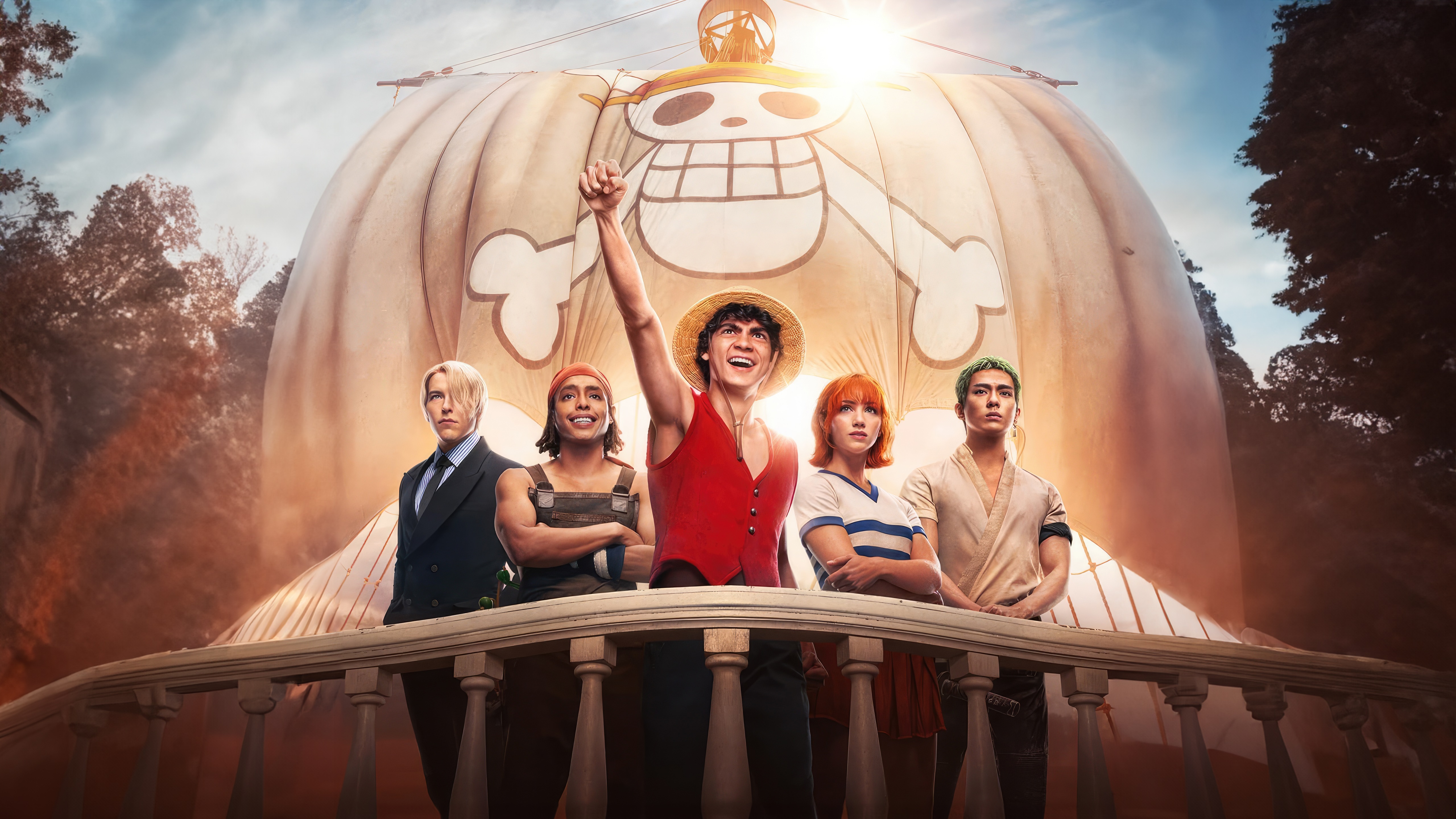 One Piece Live Action Cast on Going Merry Sail HD Wallpaper