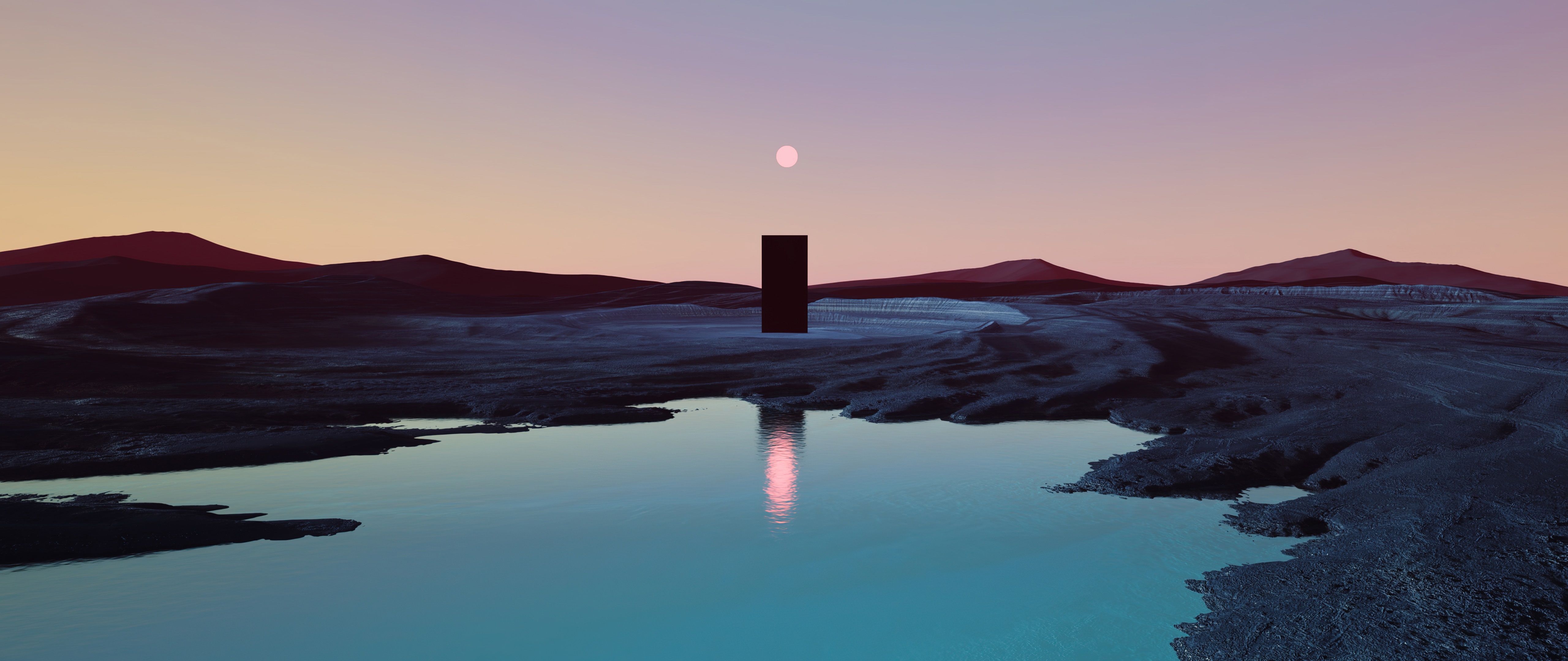 Digital art of a monolith on an alien planet HD Wallpaper