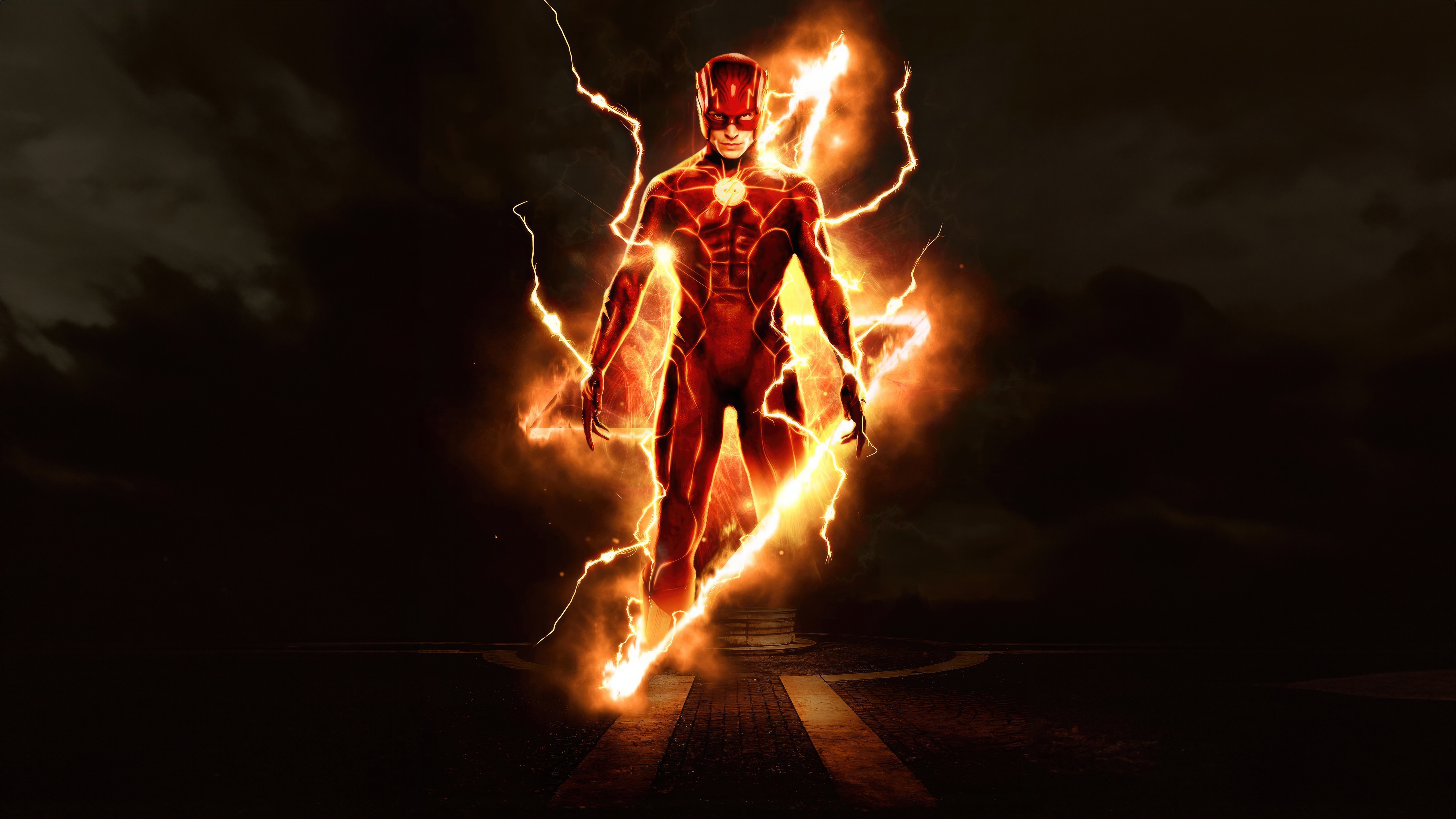 The Flash surrounded by lightning and fire HD Wallpaper
