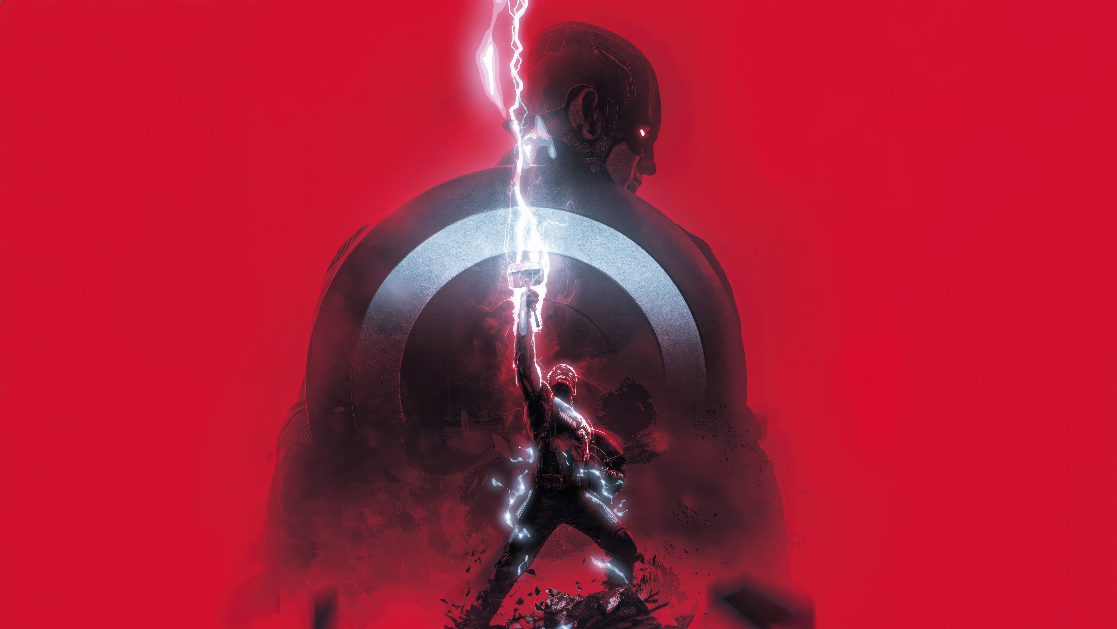 Captain America holding Mjolnir with lightning HD Wallpaper