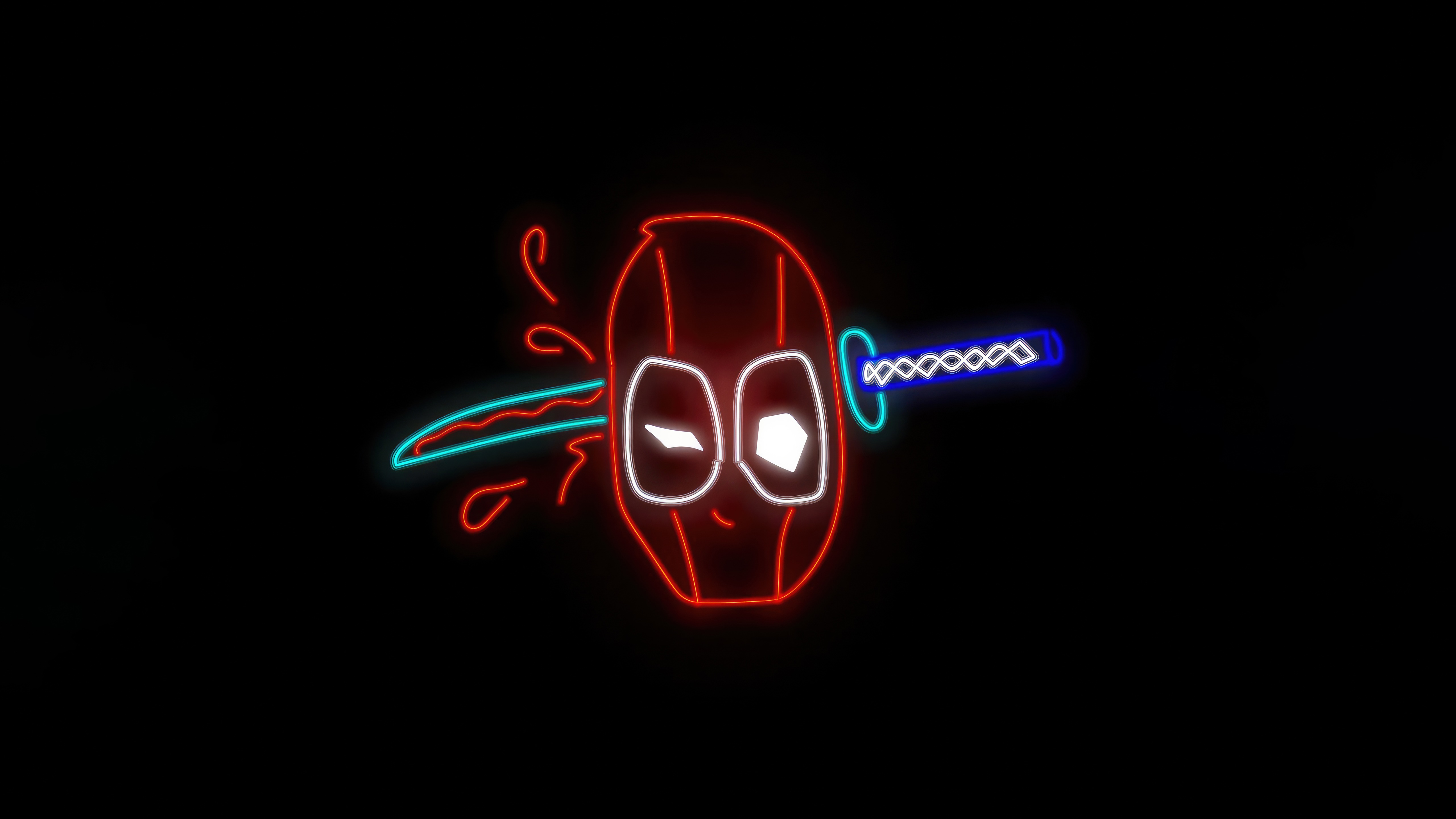 Deadpool neon artwork with katana HD Wallpaper