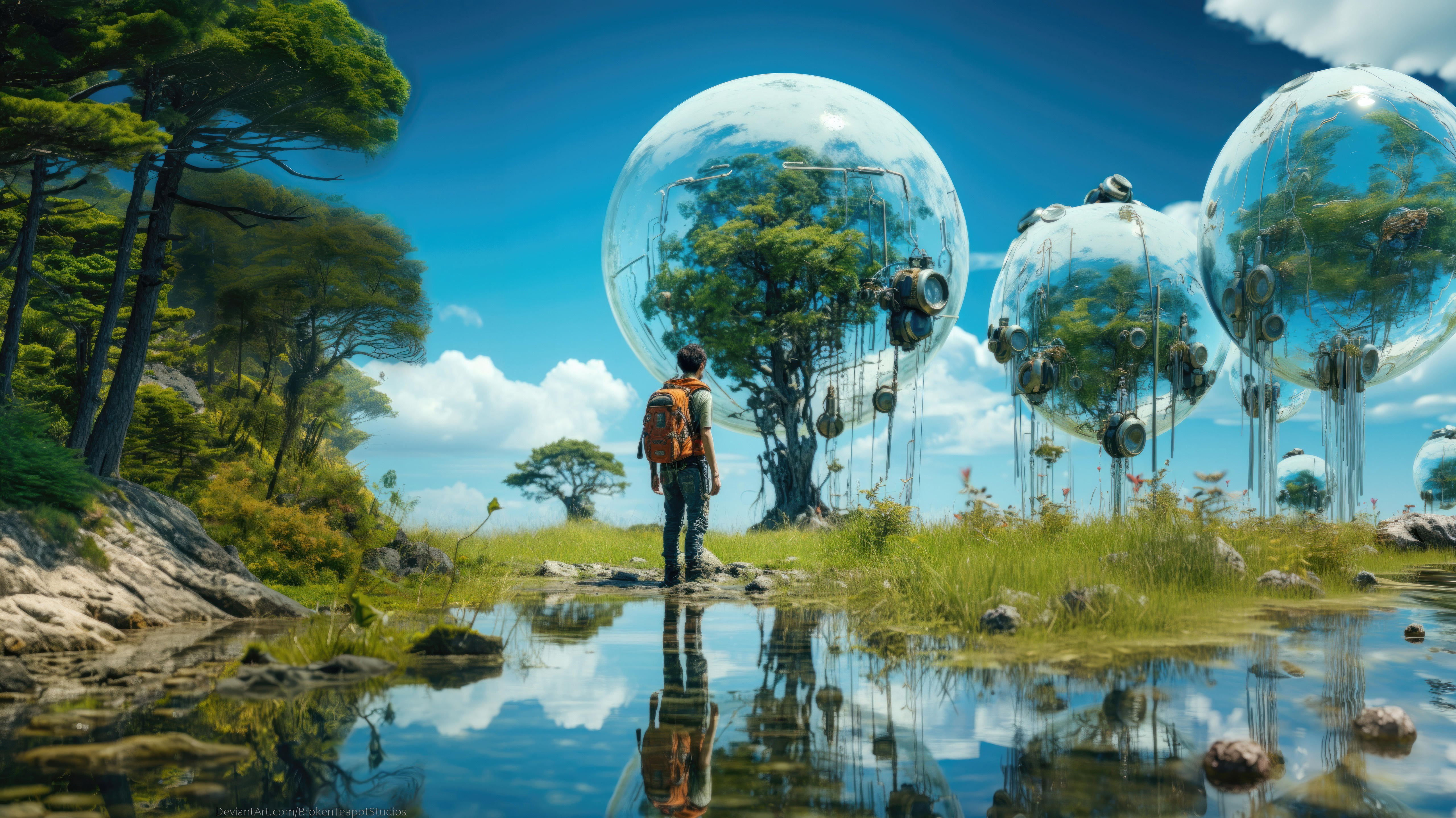 Digital Art of a Futuristic Landscape with Spheres HD Wallpaper
