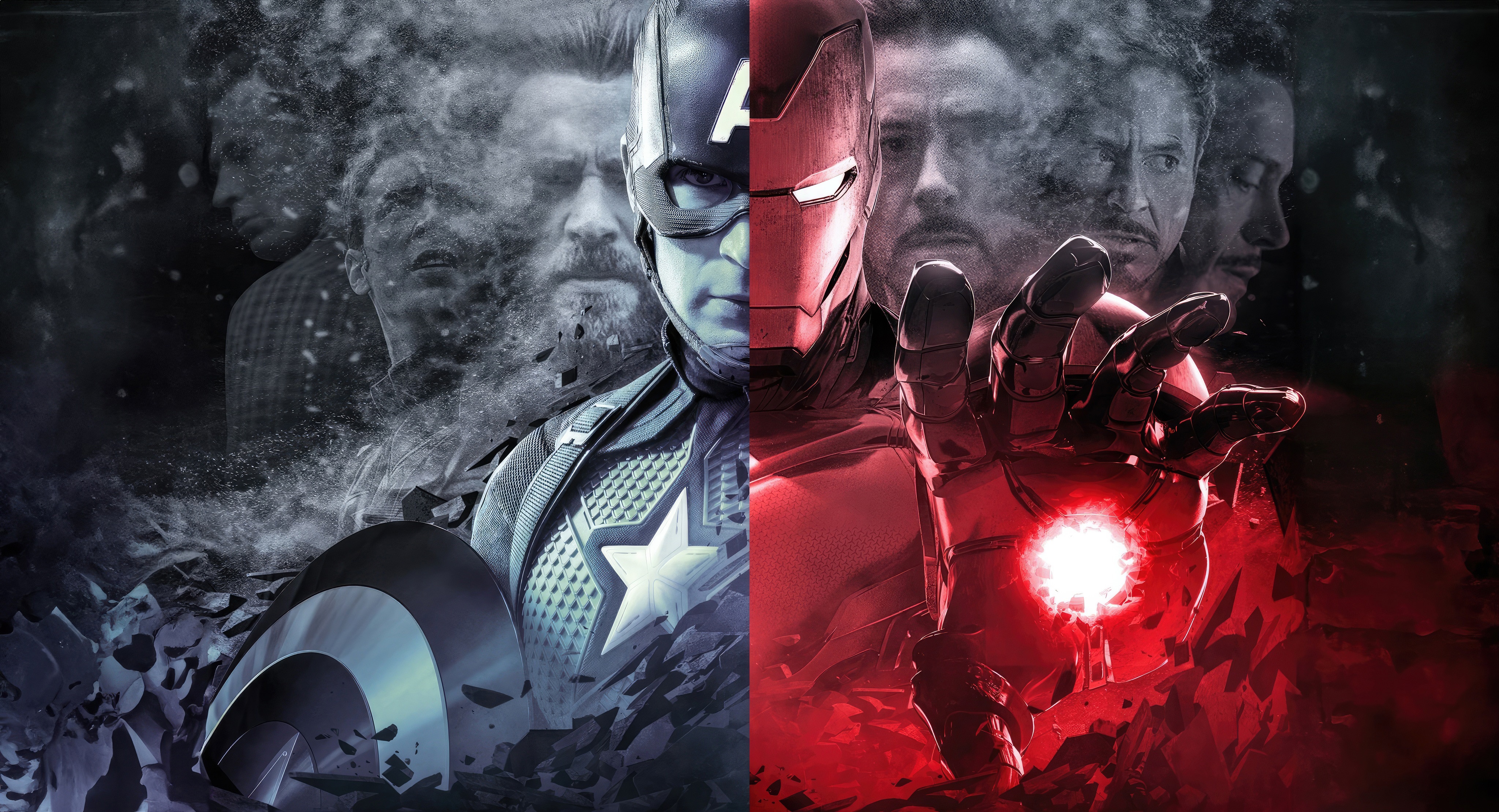 Captain America and Iron Man split artwork 4K HD Wallpaper