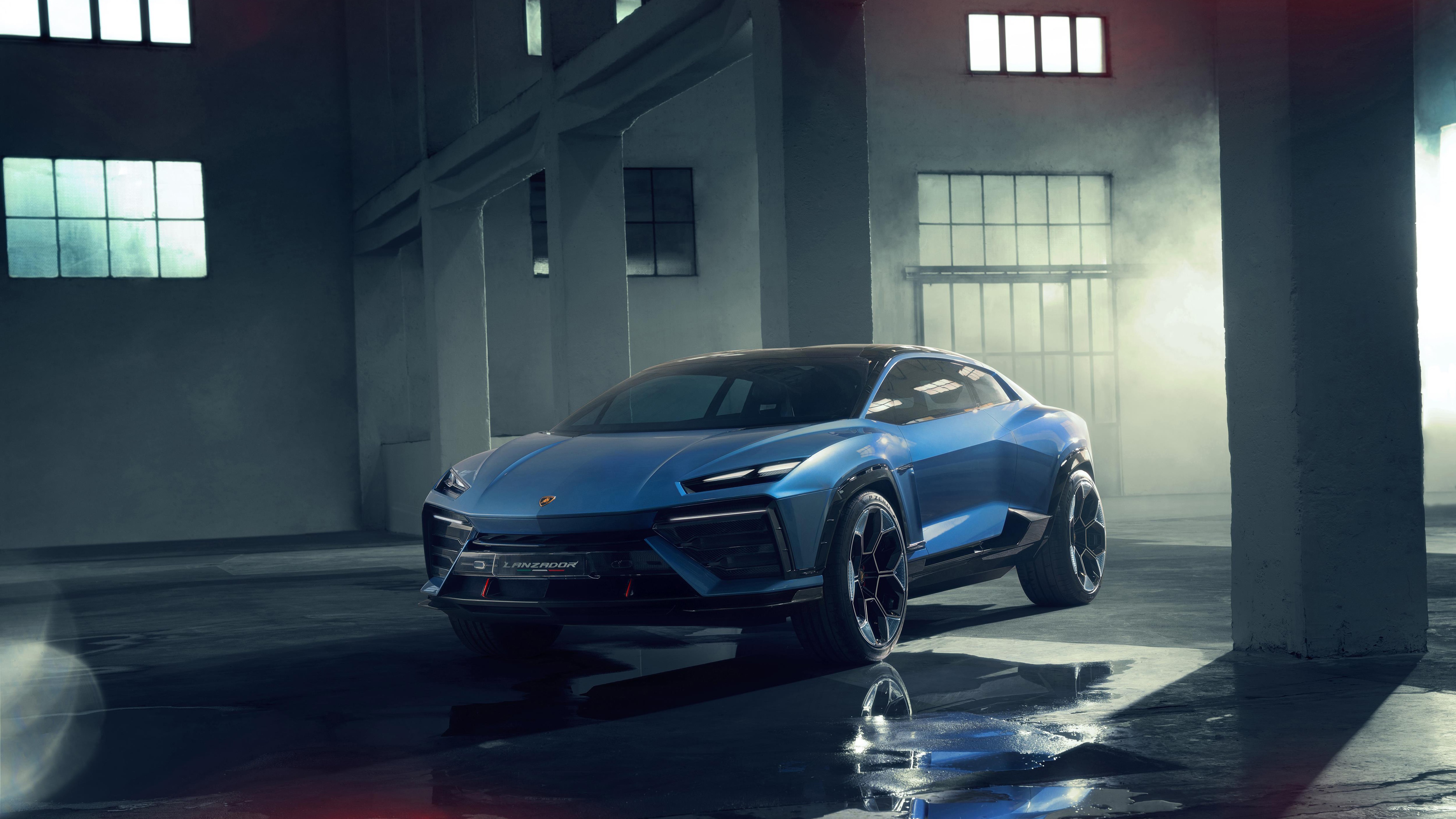Lamborghini Lanzador concept car in a warehouse HD Wallpaper
