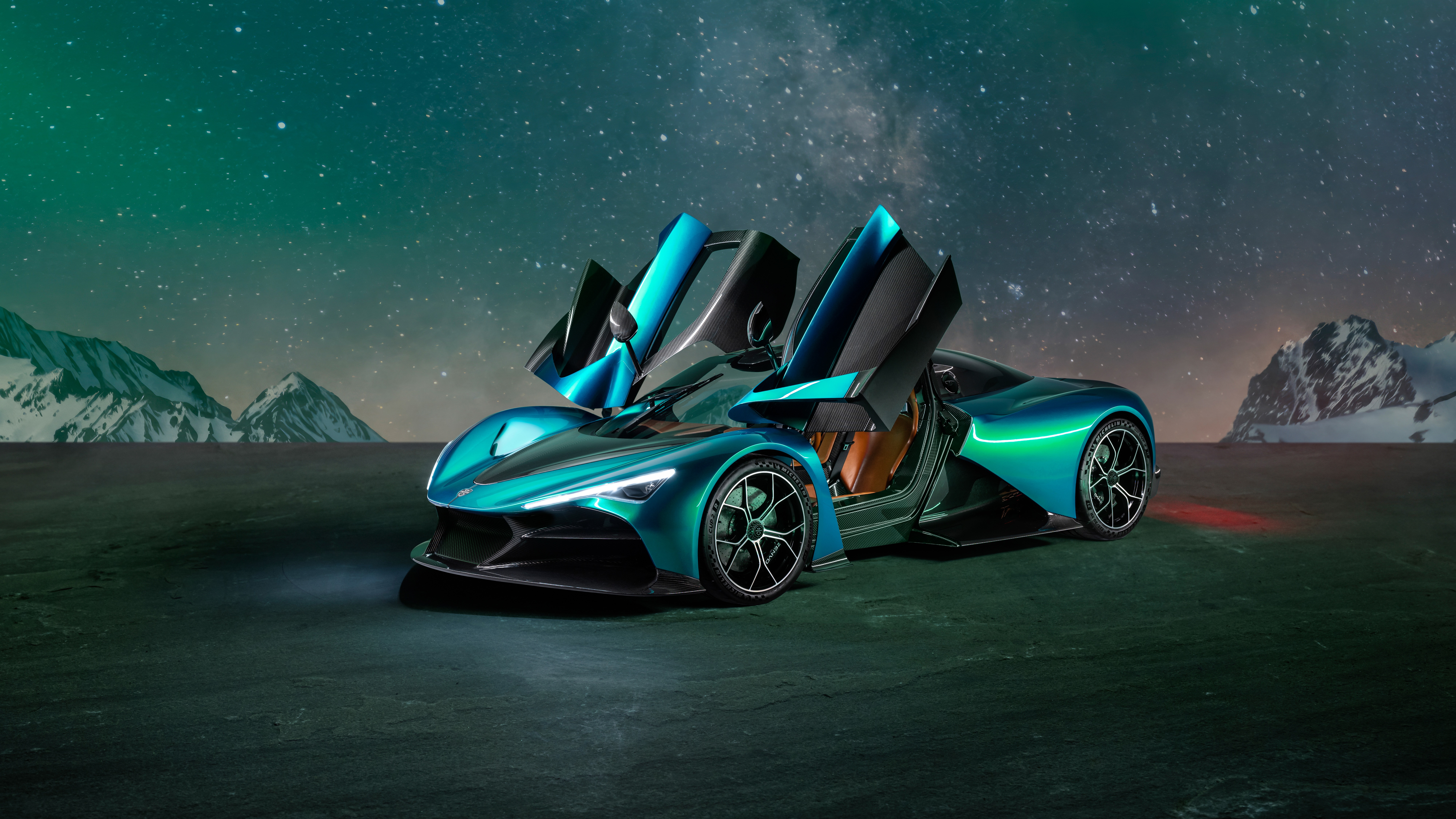 Zenvo TSR-S hypercar with butterfly doors under starry sky HD Wallpaper