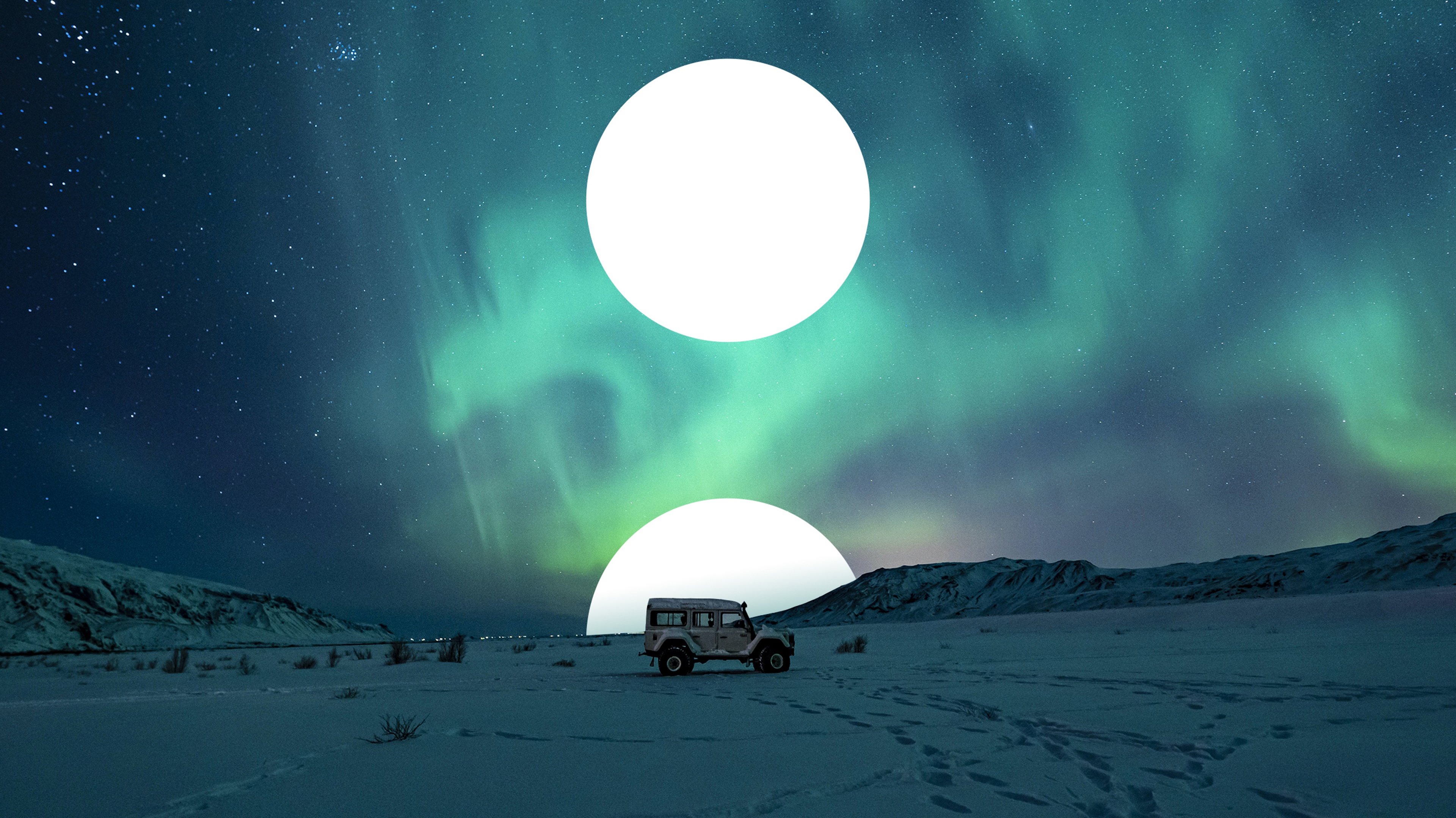 Jeep under Aurora Borealis HD Wallpaper
