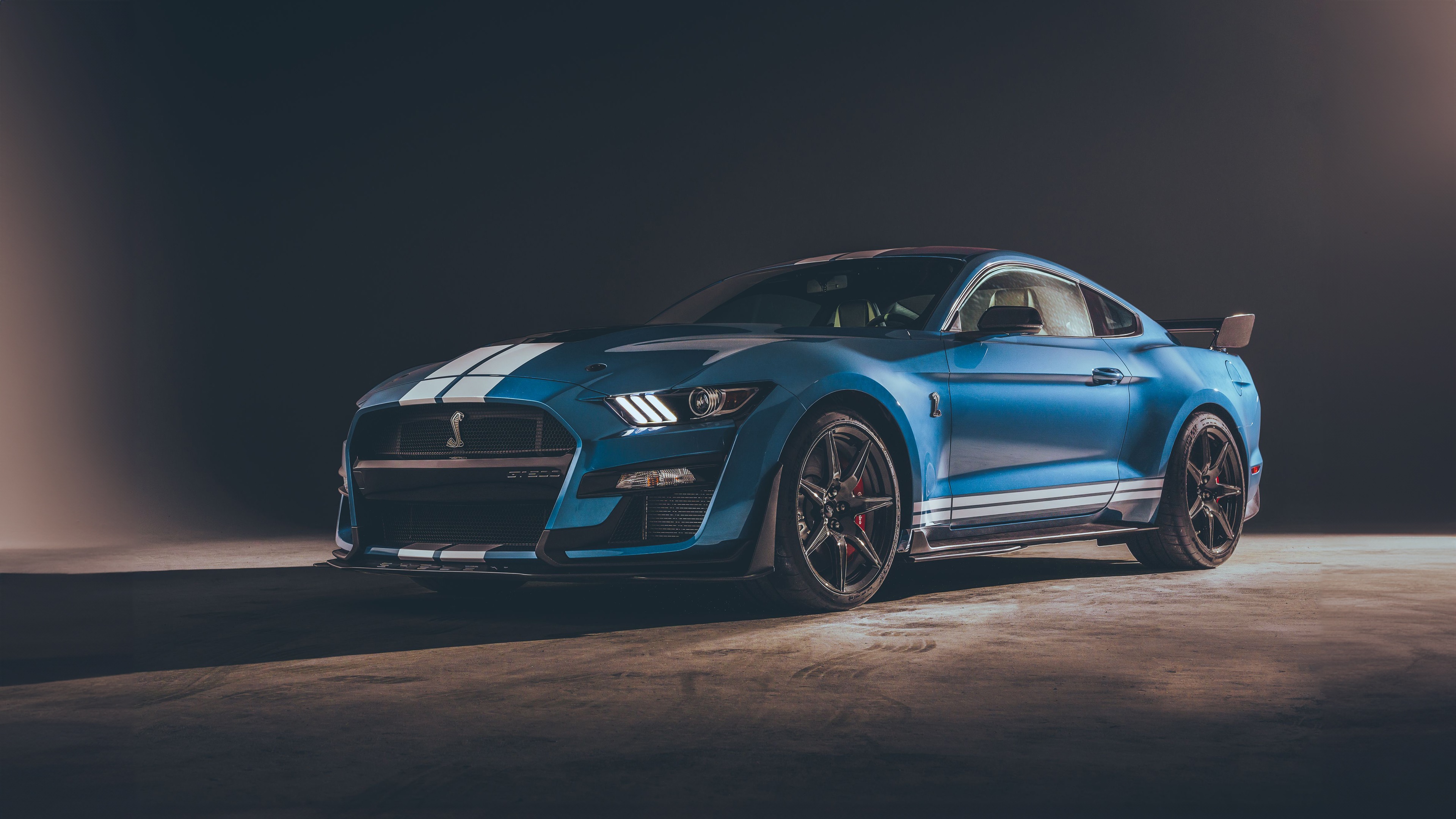 Blue Ford Mustang Shelby GT500 with White Stripes HD Wallpaper