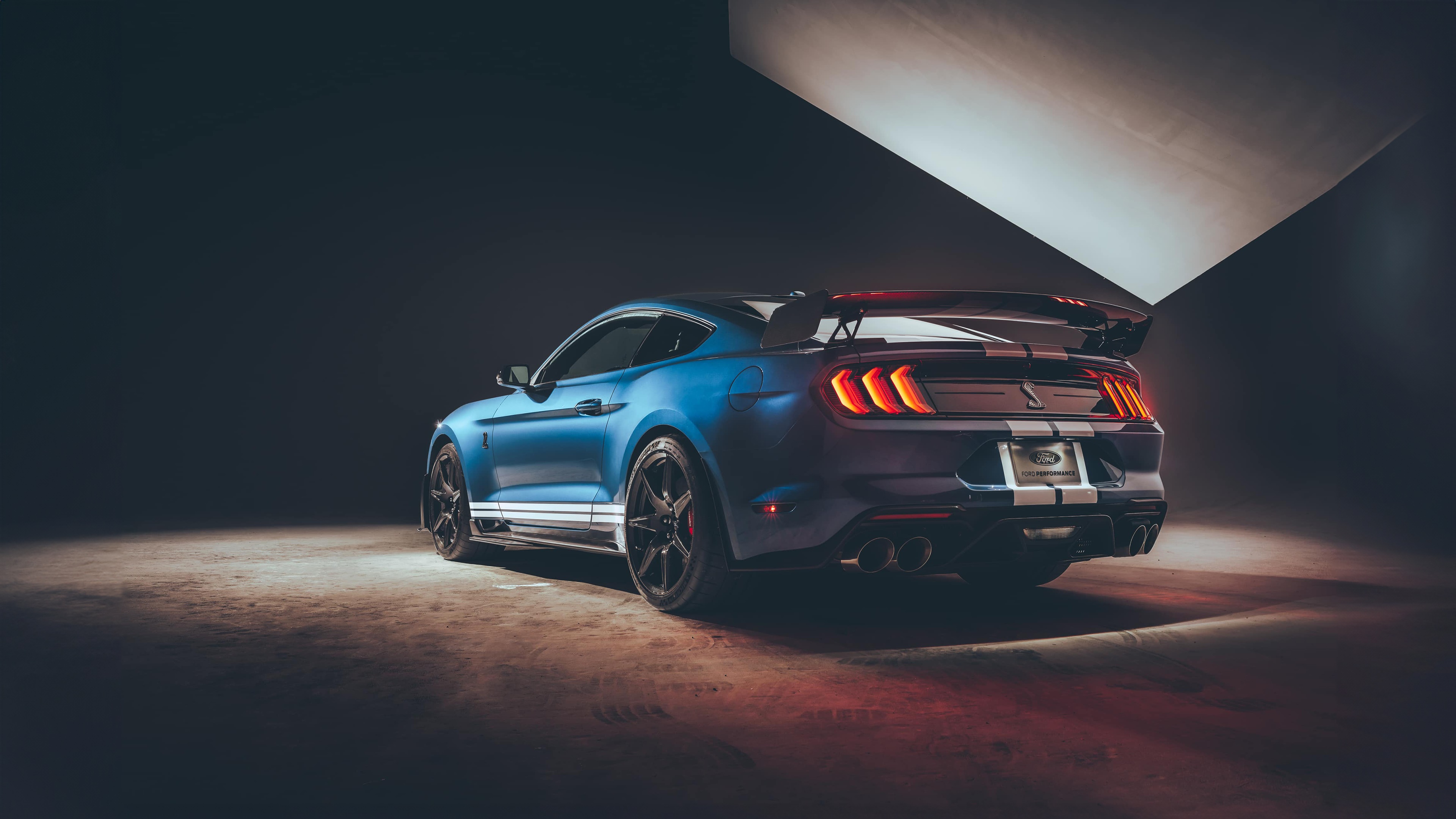 Blue Ford Mustang Shelby GT500 rear view HD Wallpaper