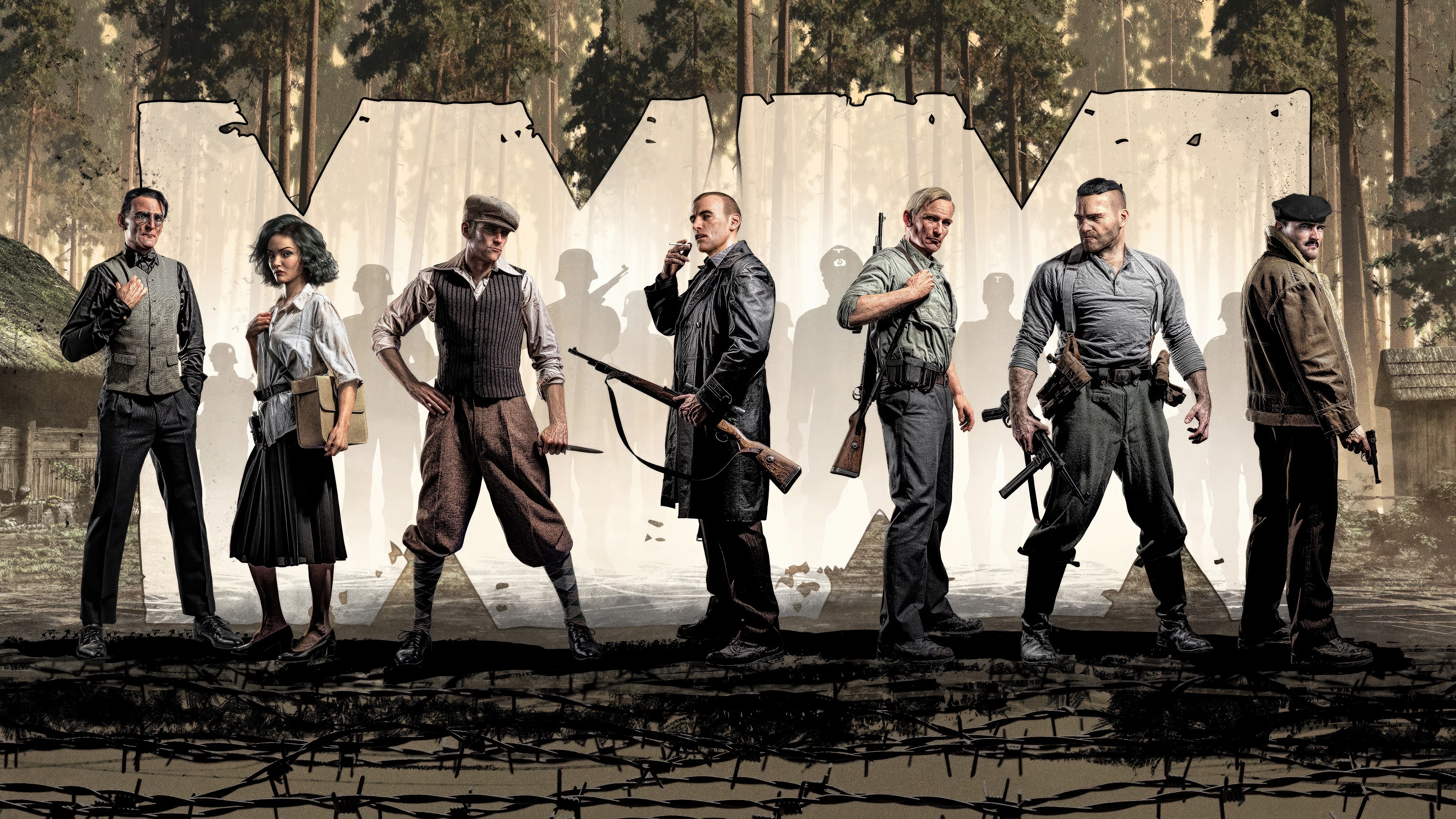 War Mongrels characters in front of a large M logo HD Wallpaper