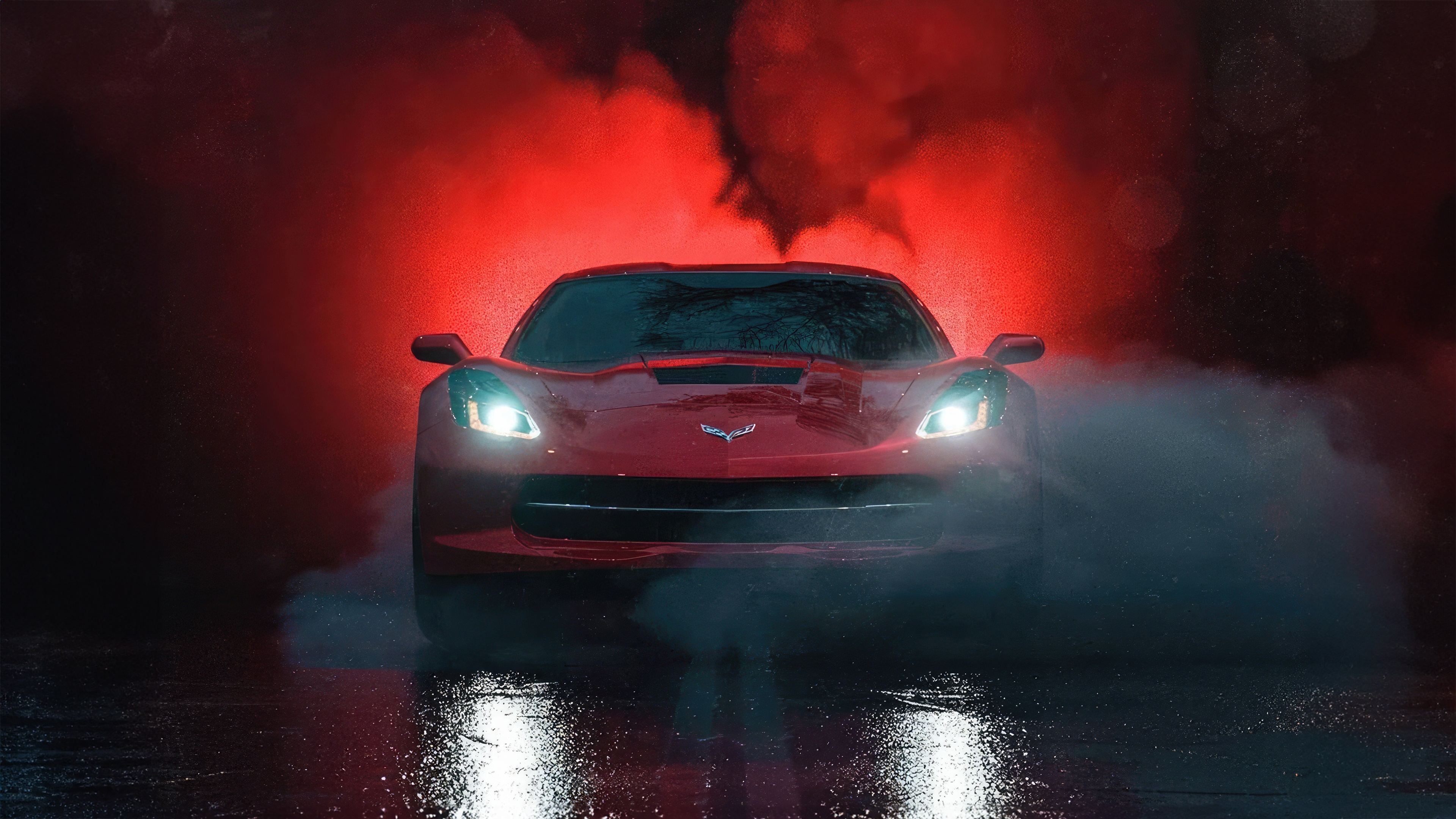 Red Corvette C8 with Red Smoke HD Wallpaper